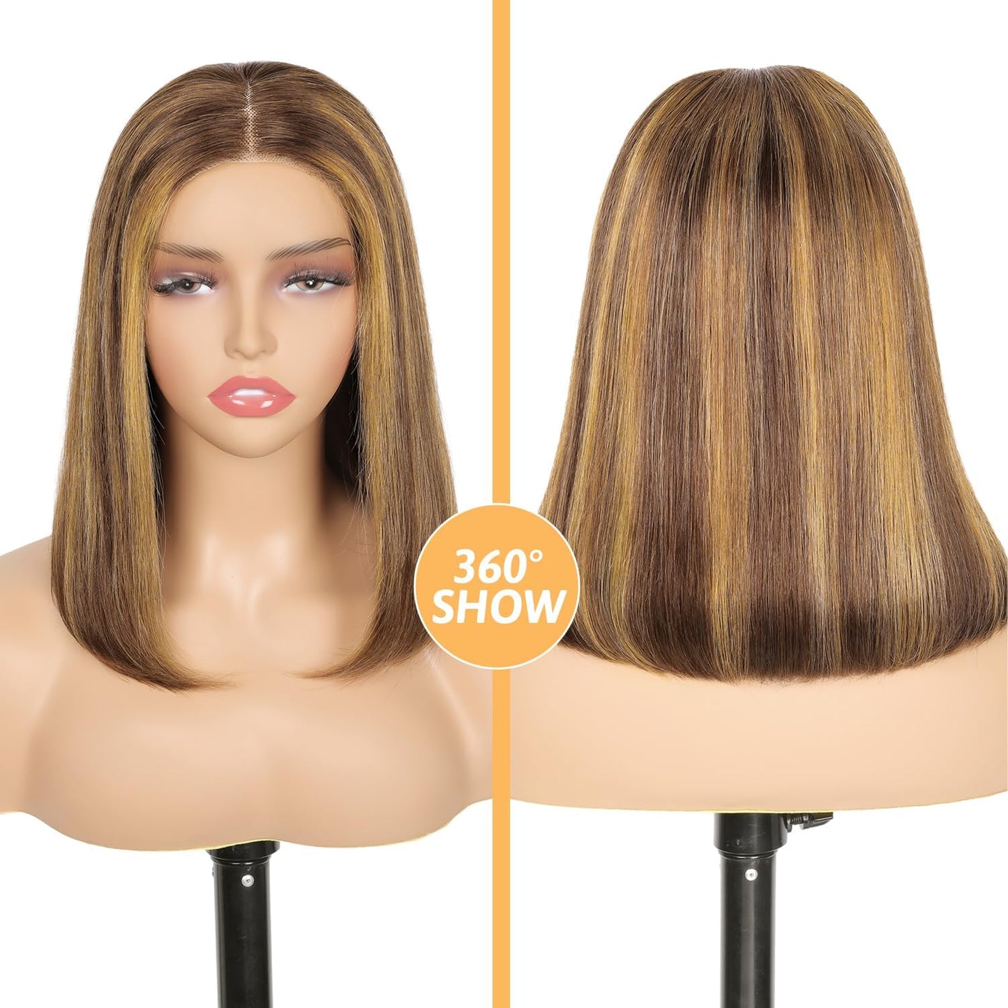 HD Lace Glueless Wig Wear and Go Brazilian Straight Lace Wigs For Women ShowJarlly No Glue 5x5 Lace Pre Cut Wig Human Hair Wigs chocolate brown mixed honey blonde wig 180% Density 18 Inch 4/27