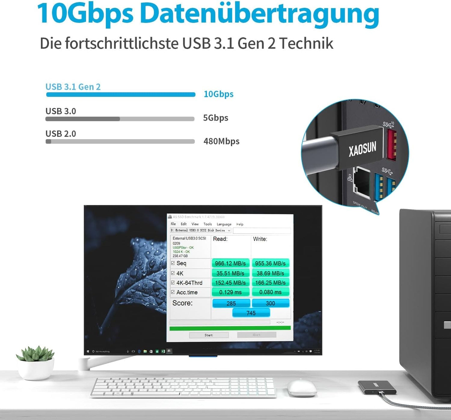 [10Gbps] USB C Female to USB Male Adapter (2-Pack), 3.1 USB A to USB C Adapter, XAOSUN One-Sided SuperSpeed Data Sync & 100W Fast Charging For iphone 15 Plus Pro Max, Laptop, Charger, Quest Link, etc.