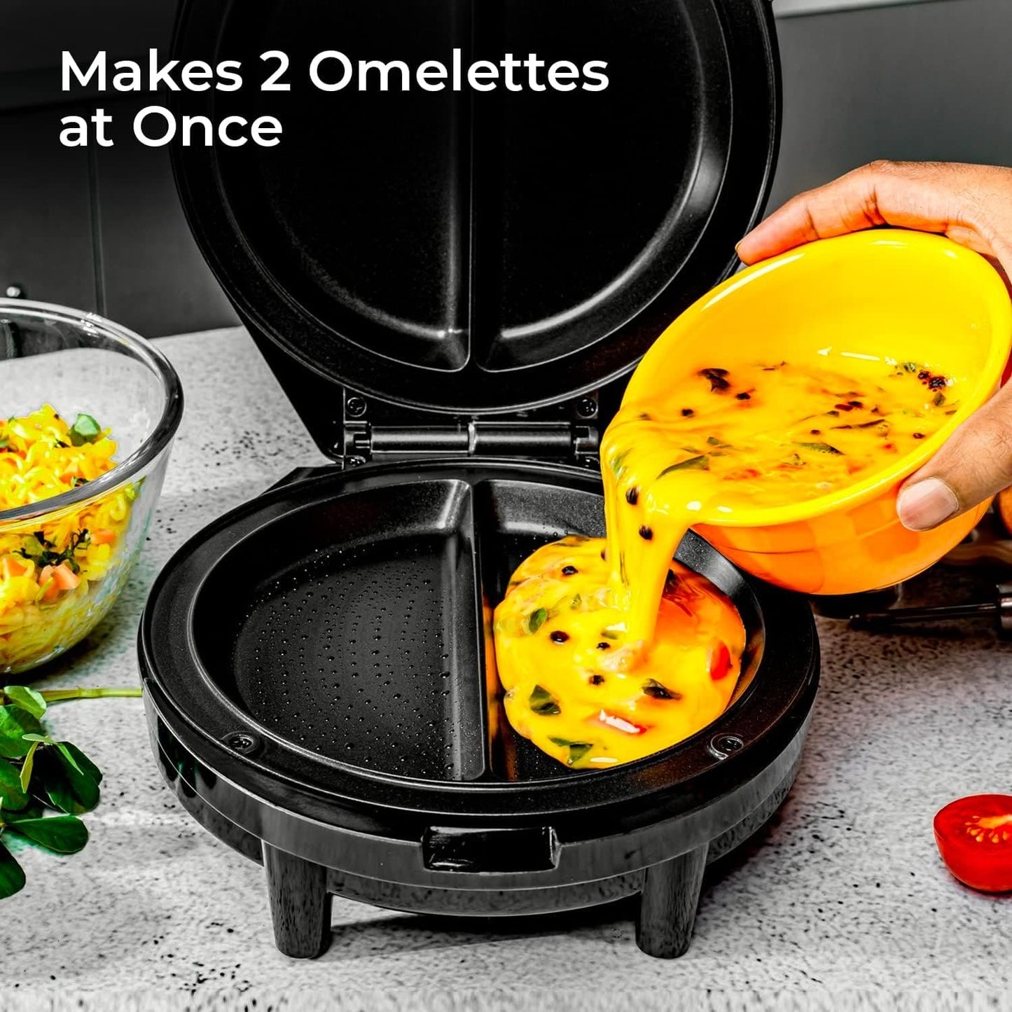 Geepas 1000W Omelette Maker | Dual Electric Non-Stick Egg Cooker | Automatic Temperature Control & Power Light Multi Cooker for Omelettes, Fried, Poached & Scrambled Eggs | Cool Touch, 2 Year Warranty