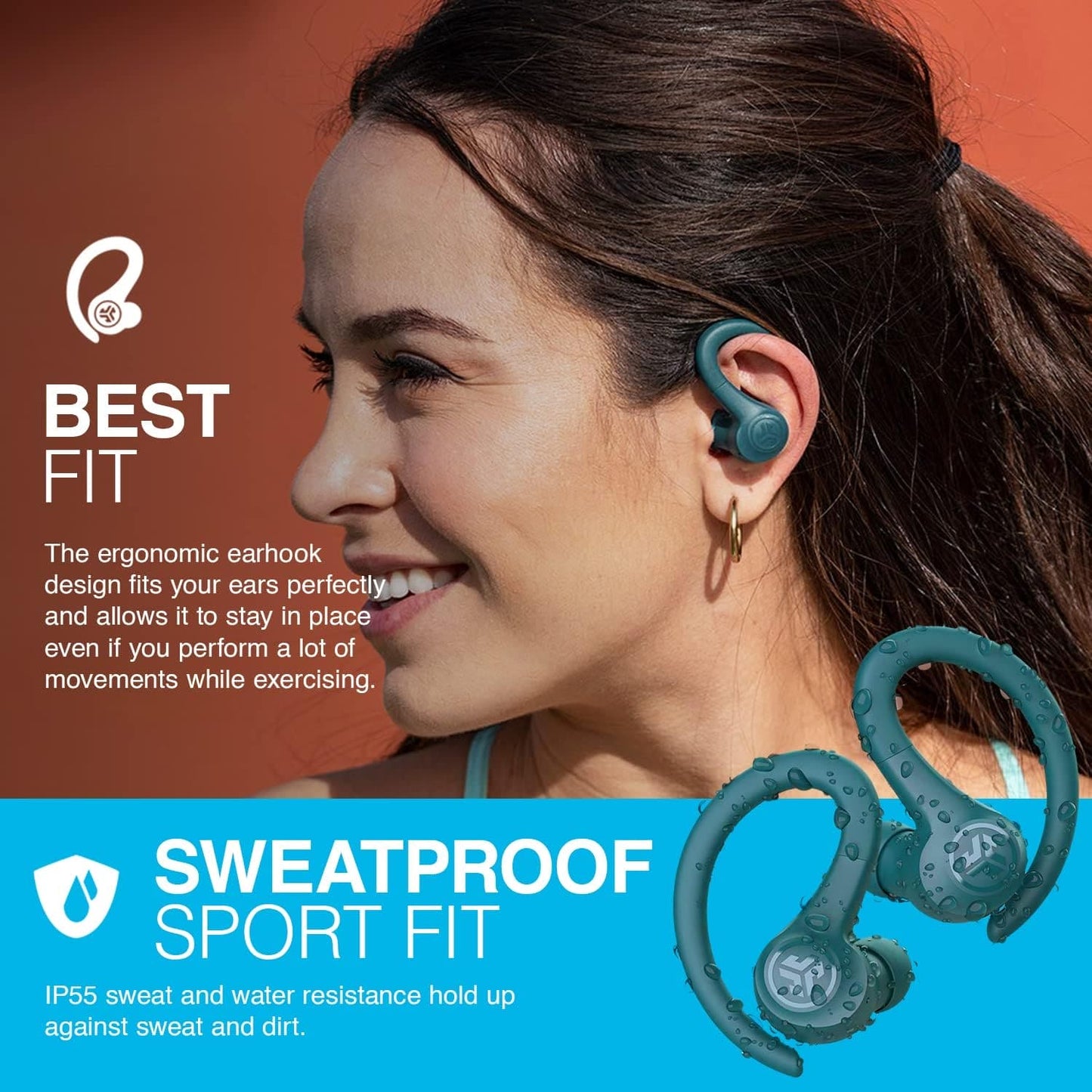 JLab Go Air Sport Running Headphones - True Wireless Earphones, Bluetooth Earbuds, In Ear Buds with Hooks for Sports & Gym, IP55 Sweat-Resistant, 32+ Hr Playtime, EQ3 Sound, Graphite