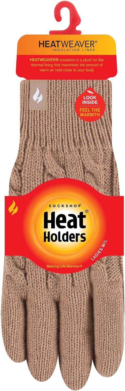 HEAT HOLDERS - Ladies Cute Striped Fairisle Warm Knitted Fleece Lined Winter Thermal Gloves