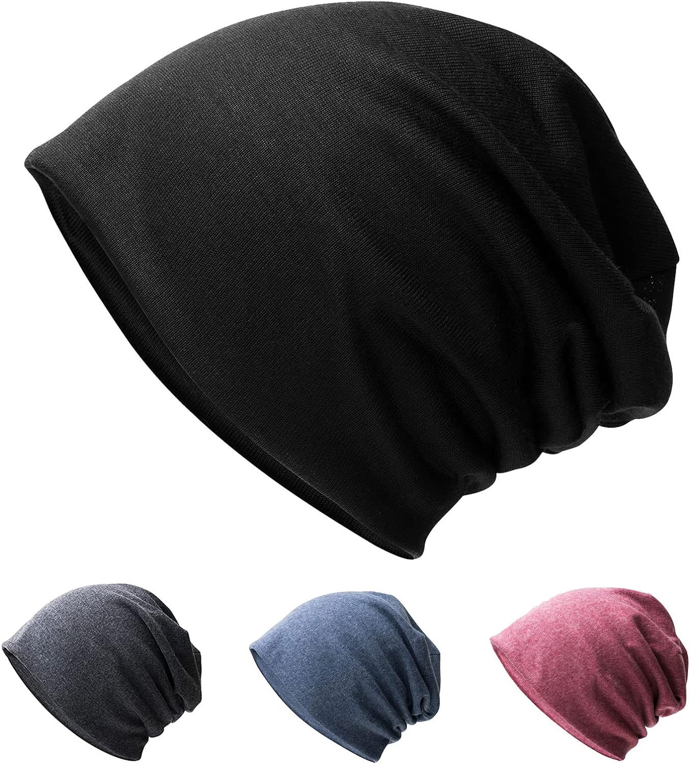 Hurinan Unisex Slouch Beanie Hat Jersey Beanie Skull Cap Classic Baggy Hat Lightweight and Soft Knitted Cotton Hat Headwear for Men Women