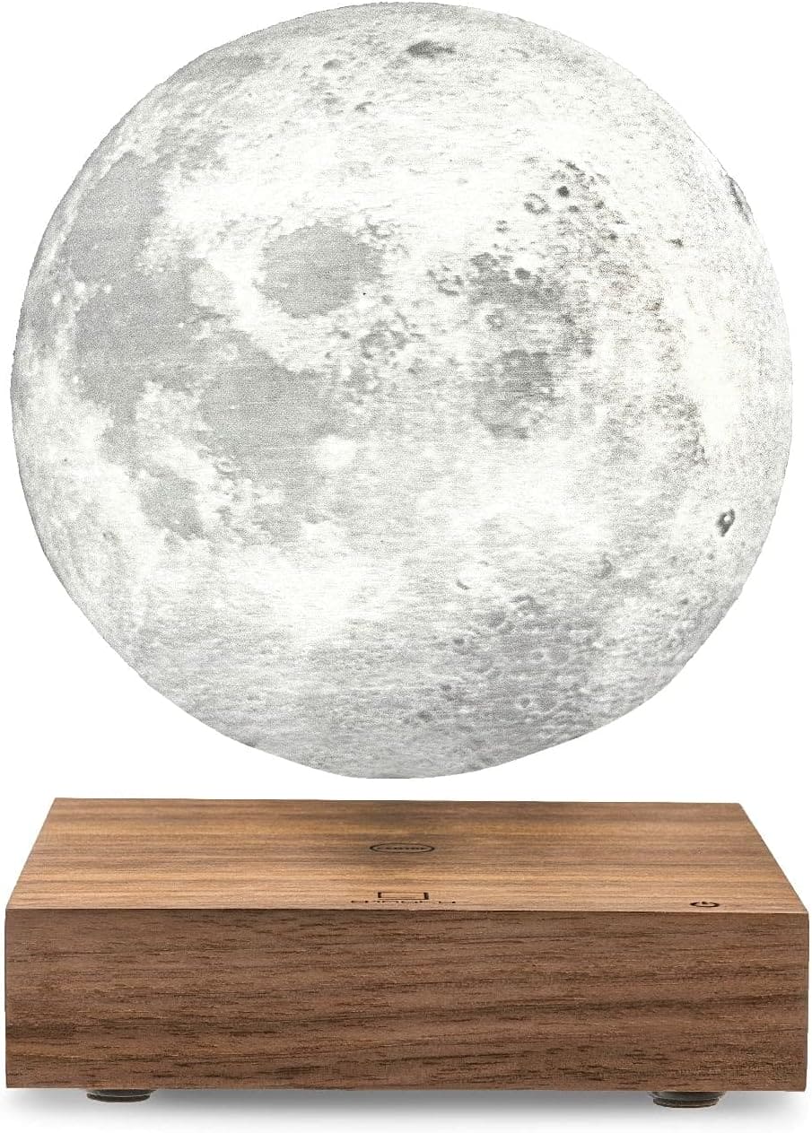 Gingko Design 3D Printed Levitating Smart LED Moon Lamp, 3 Colour Modes, Mains Adaptor Included, Packed in Premium Gift Box, 50000 Hours LED Life Span, Touch Control Button (White Ash)