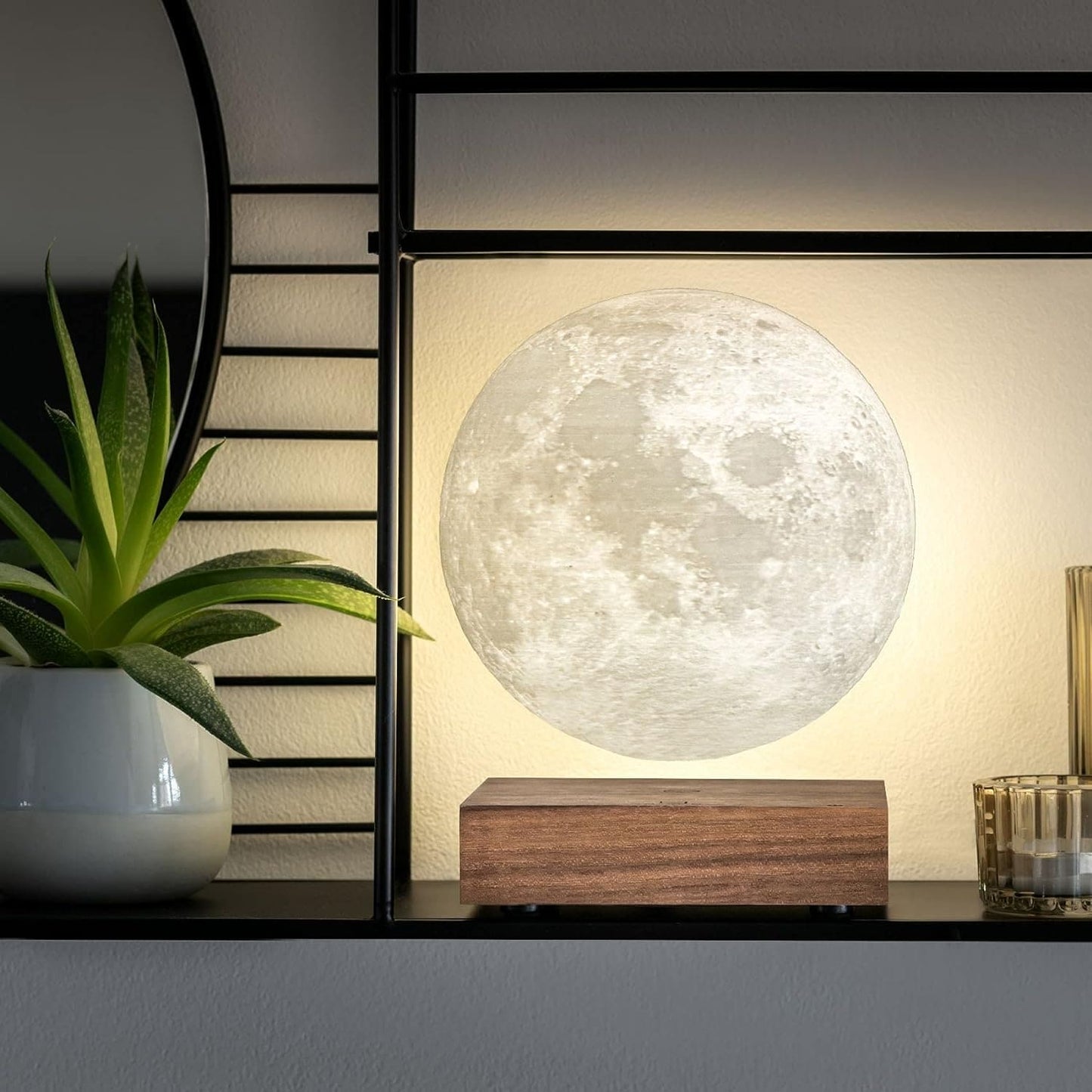 Gingko Design 3D Printed Levitating Smart LED Moon Lamp, 3 Colour Modes, Mains Adaptor Included, Packed in Premium Gift Box, 50000 Hours LED Life Span, Touch Control Button (White Ash)