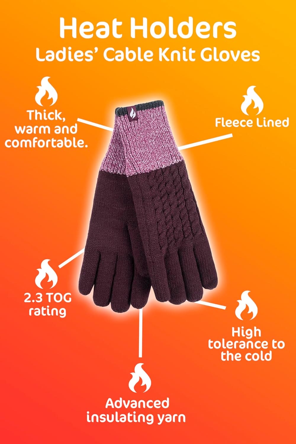 HEAT HOLDERS - Ladies Cute Striped Fairisle Warm Knitted Fleece Lined Winter Thermal Gloves