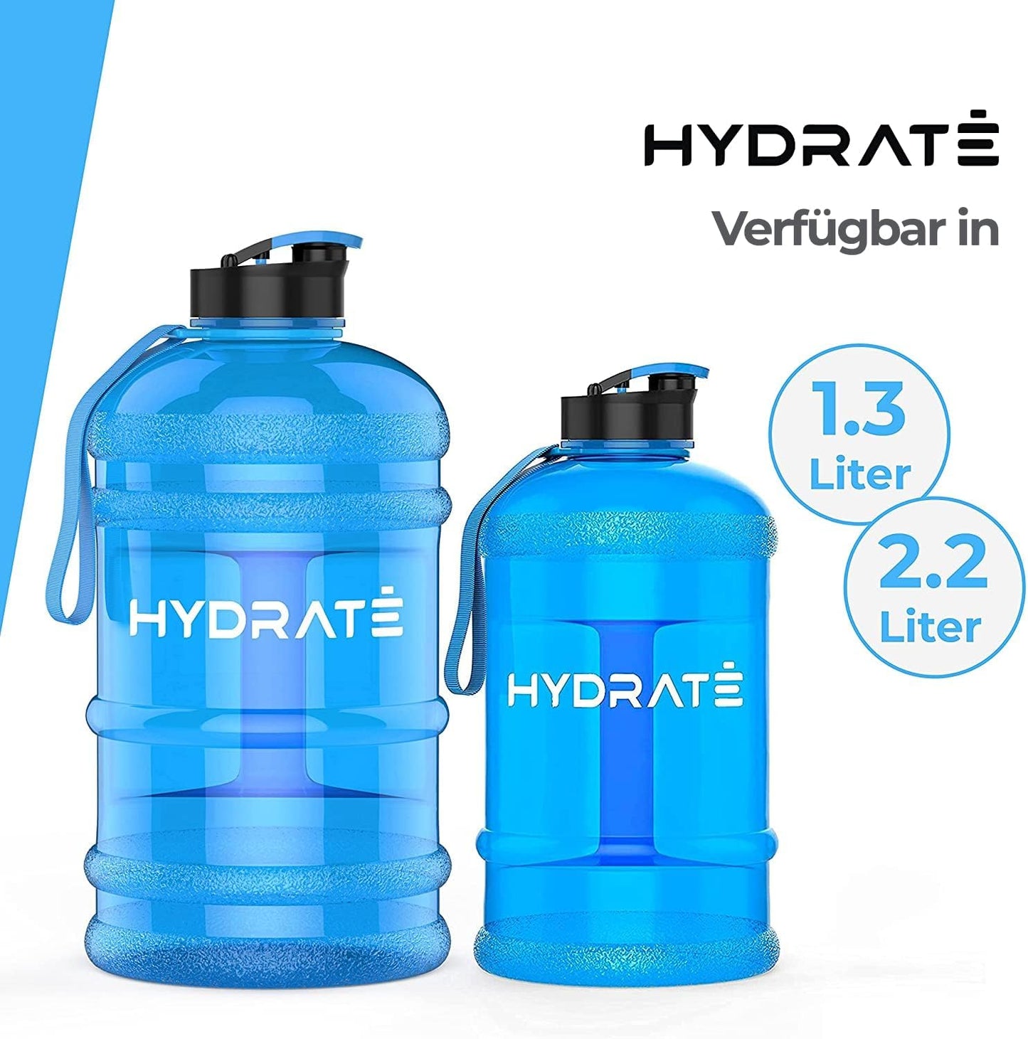 HYDRATE XL Jug Half Gallon Water Bottle with Nylon Carrying Strap & Leak-Proof Flip Cap - 2 Liter Water Jug - Large Capacity for Gym, Workouts, Sports, Running, Jogging, Travel - Matte Nude (74 oz)