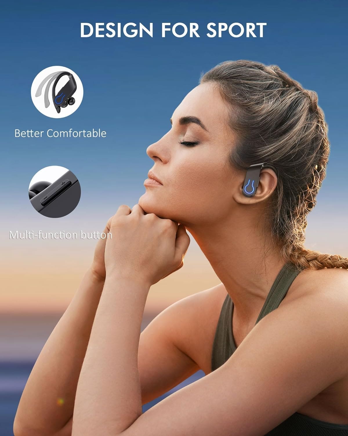 Wireless Earbuds Bluetooth Headphones 120H Playtime Stereo Ear Buds Bluetooth 5.3 Dual Power Display Sports Headphones with Earhooks IPX7 Waterproof Earbuds with ENC Mic Over-Ear Earphones for Running