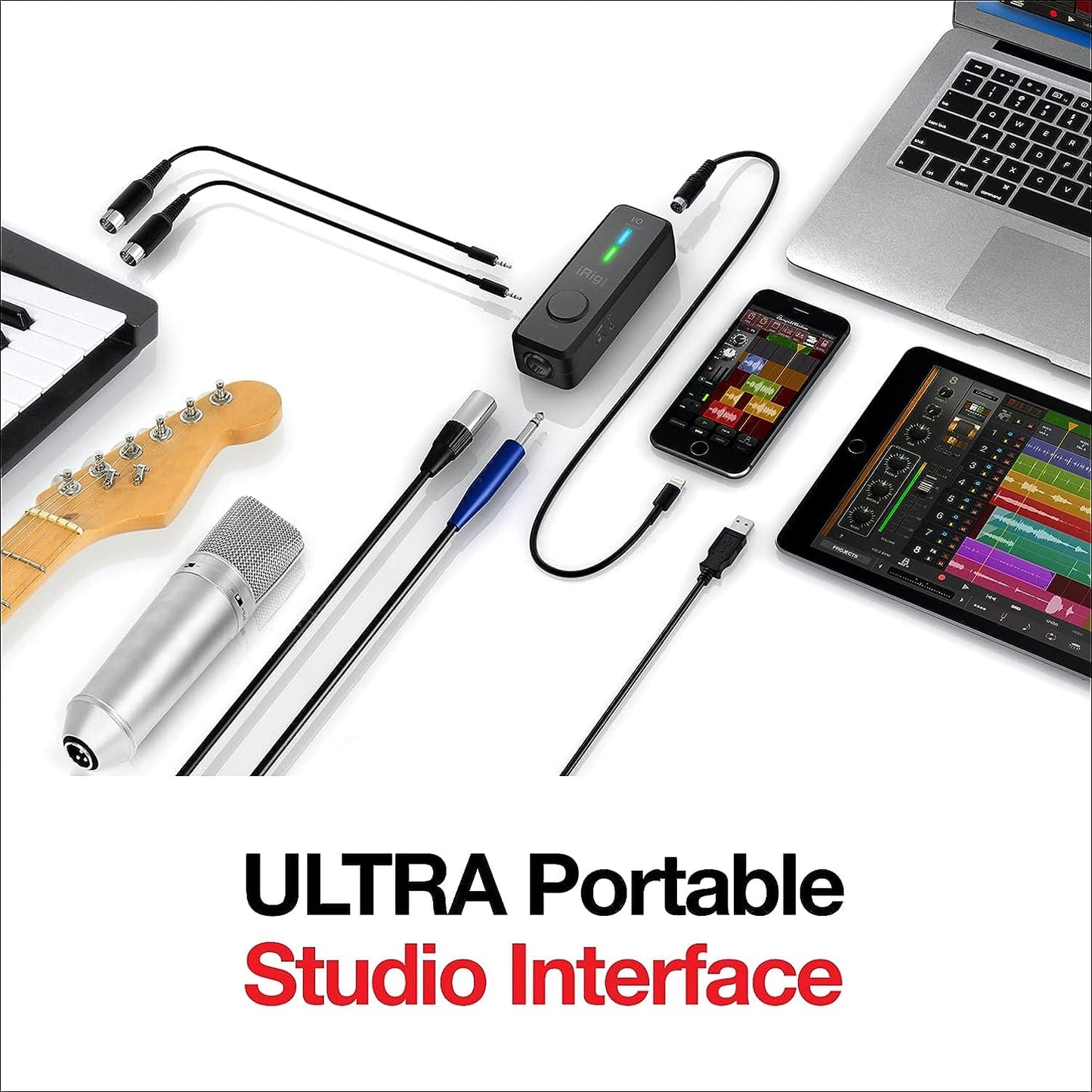 IK Multimedia iRig Pro I/O - Fully Equipped Pocket Audio, MIDI Interface, Recording Studio Quality Sound, 24 bits/96 kHz, Additional Essential Functions for Mobile Recording(Black)