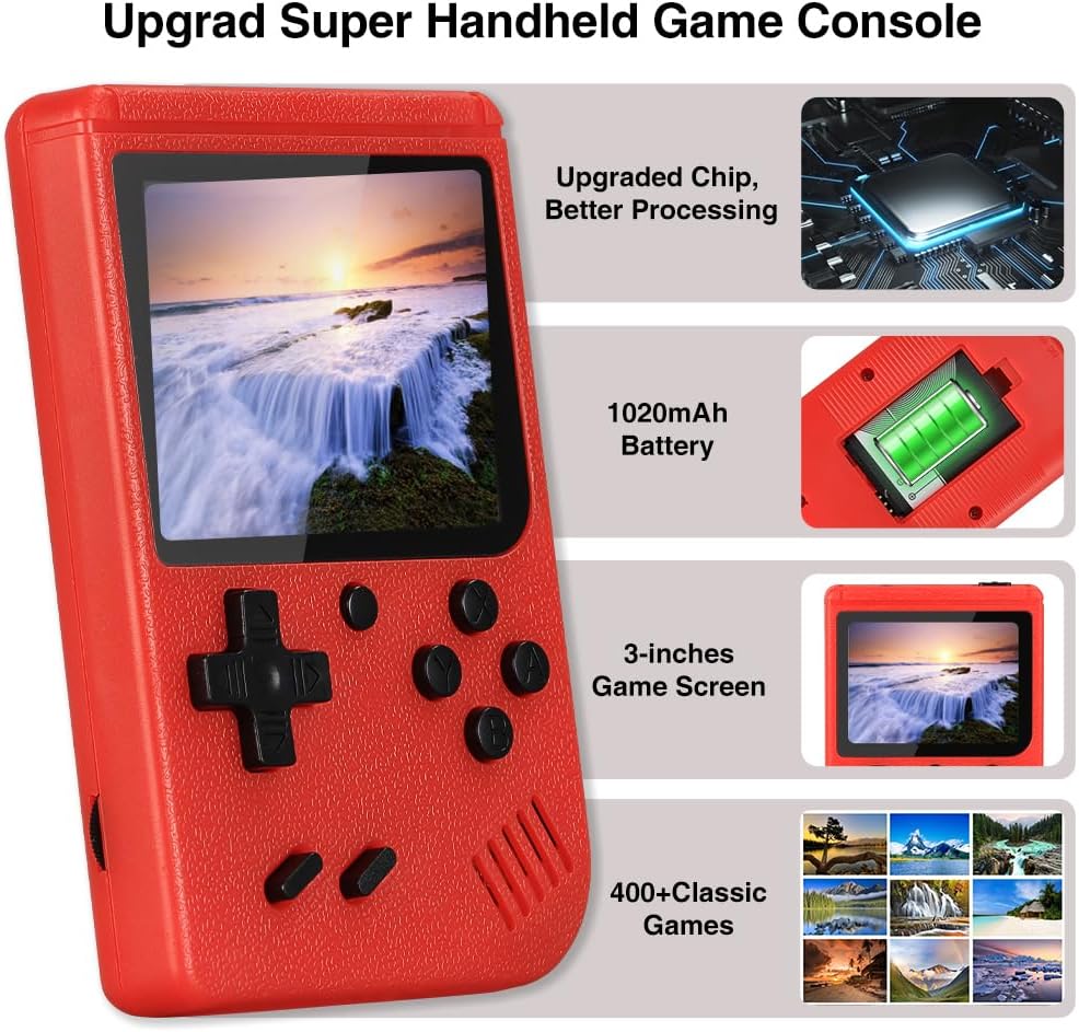 Handheld Game Console, 3.0 Inch Screen, Retro Mini Games Console 500+ Classic FC Games, Support Up to 2 Players & TV Ideal Christmas or Birthday Gift