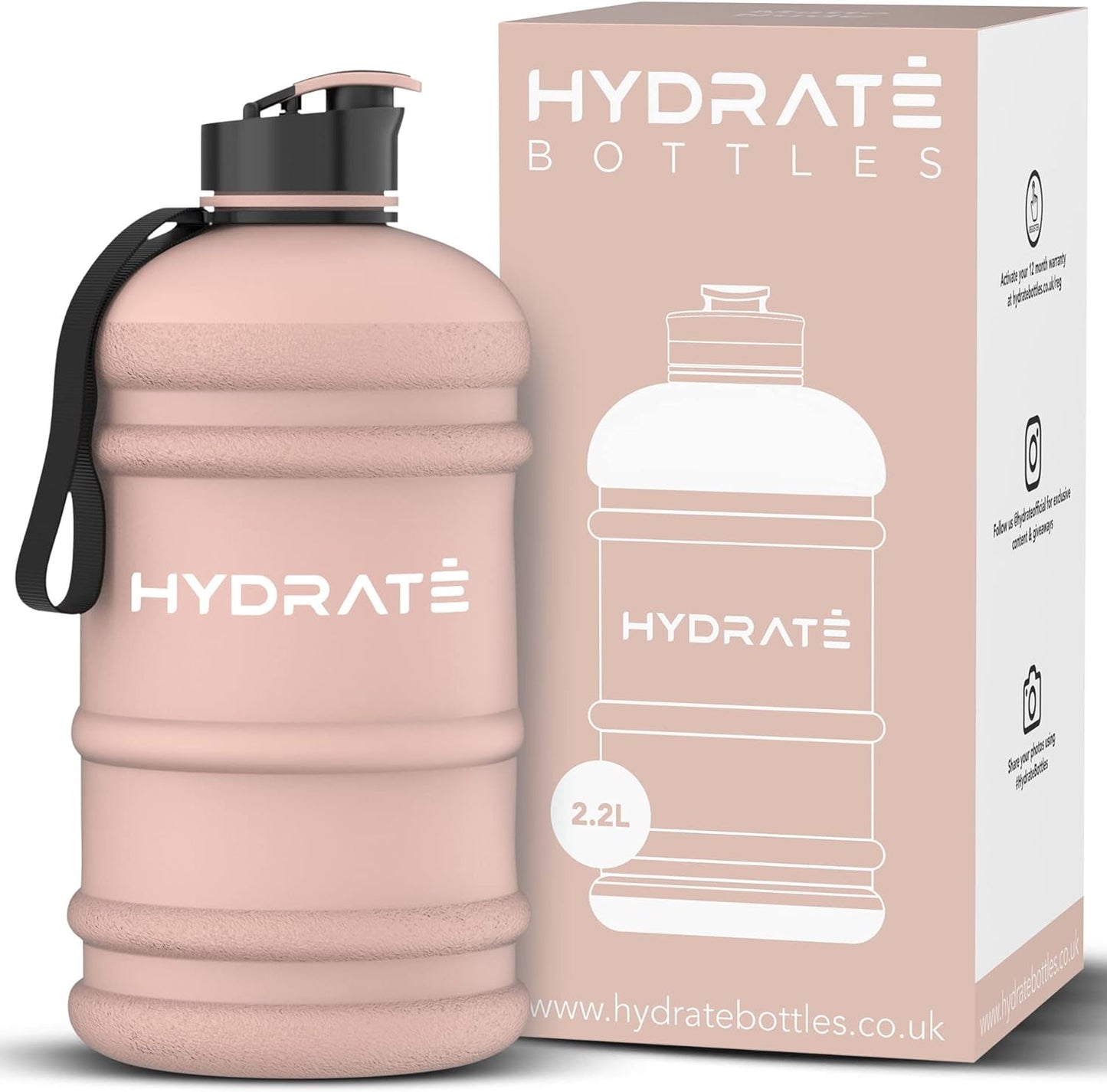 HYDRATE XL Jug Half Gallon Water Bottle with Nylon Carrying Strap & Leak-Proof Flip Cap - 2 Liter Water Jug - Large Capacity for Gym, Workouts, Sports, Running, Jogging, Travel - Matte Nude (74 oz)