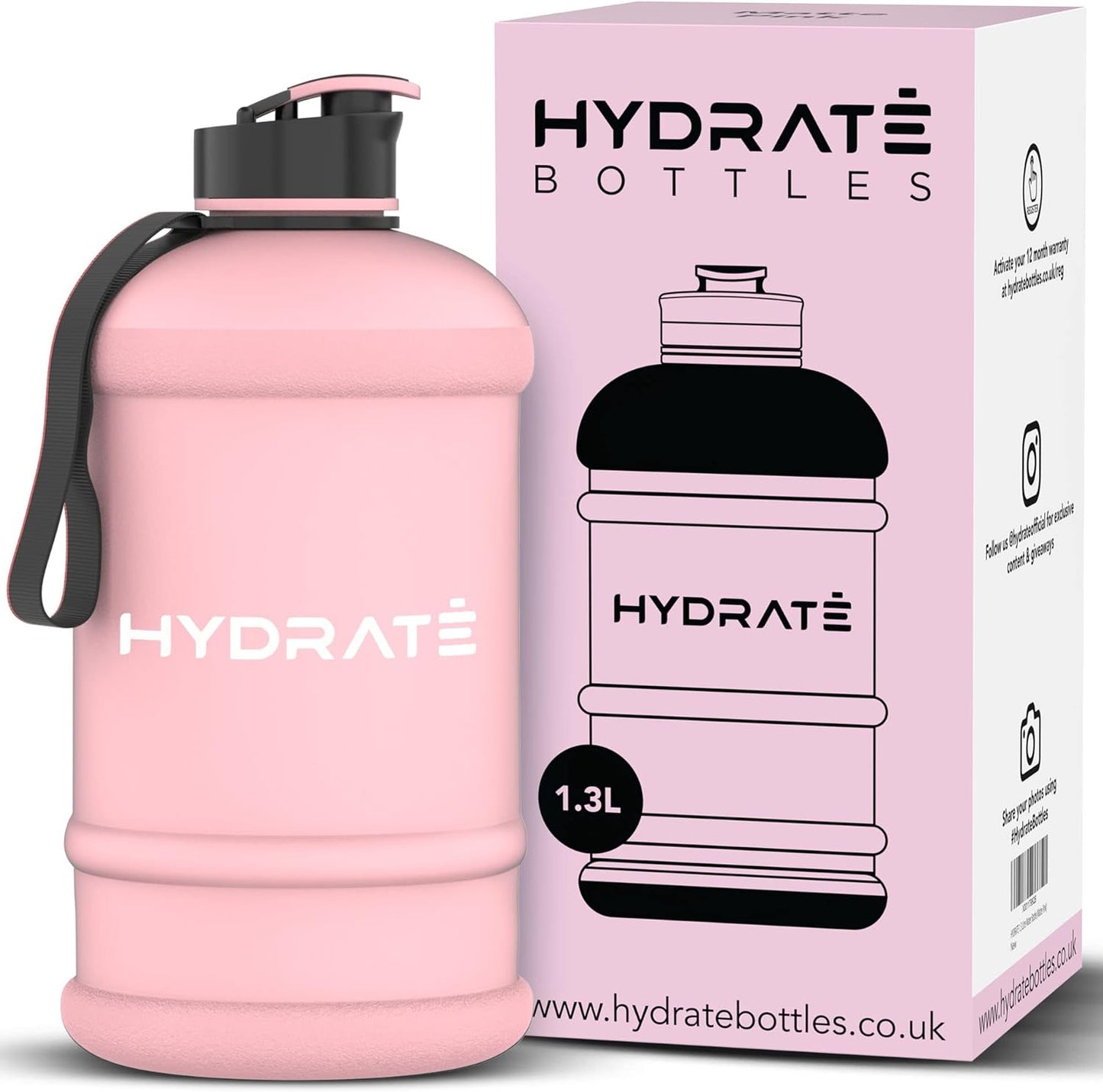 HYDRATE XL Jug Half Gallon Water Bottle with Nylon Carrying Strap & Leak-Proof Flip Cap - 2 Liter Water Jug - Large Capacity for Gym, Workouts, Sports, Running, Jogging, Travel - Matte Nude (74 oz)