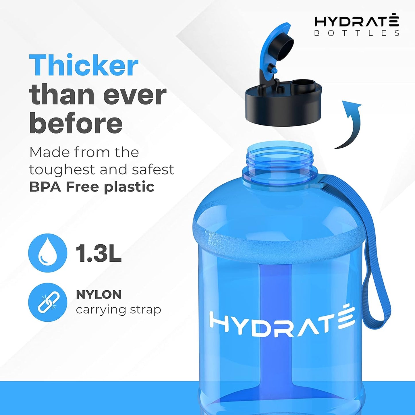 HYDRATE XL Jug Half Gallon Water Bottle with Nylon Carrying Strap & Leak-Proof Flip Cap - 2 Liter Water Jug - Large Capacity for Gym, Workouts, Sports, Running, Jogging, Travel - Matte Nude (74 oz)