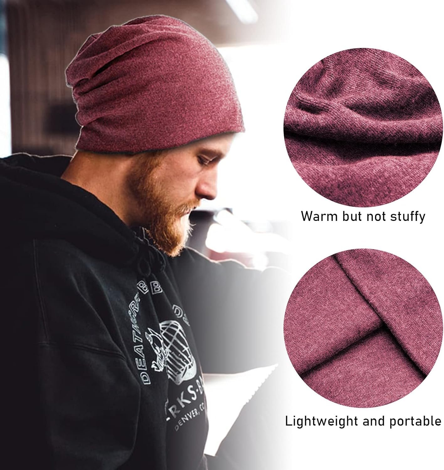 Hurinan Unisex Slouch Beanie Hat Jersey Beanie Skull Cap Classic Baggy Hat Lightweight and Soft Knitted Cotton Hat Headwear for Men Women