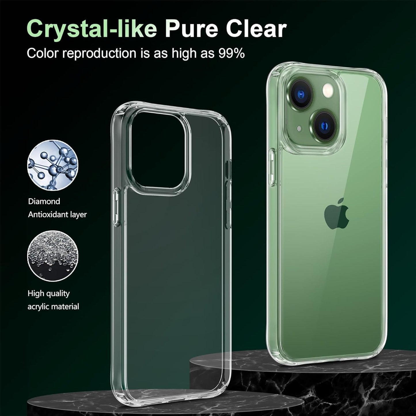 iCatchy iPhone 13 (6.1-Inch) Clear Case, Durable and Shockproof Sleek Design Transparent Cover, Non-Yellowing Anti-Scratch Bumper Cover Compatible with iphone 13 - Clear