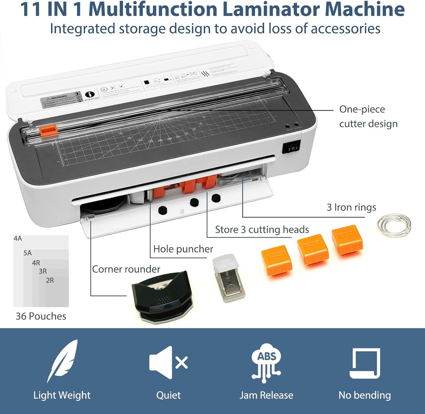 Laminator, 13" Wide 11 in 1 Laminating Machine, A4 Size Desktop Thermal Laminator 2 Temperature Modes 36 Laminating Sheets 3 Cutter Heads Built-in Paper Trimmer for Office School Business Home Use