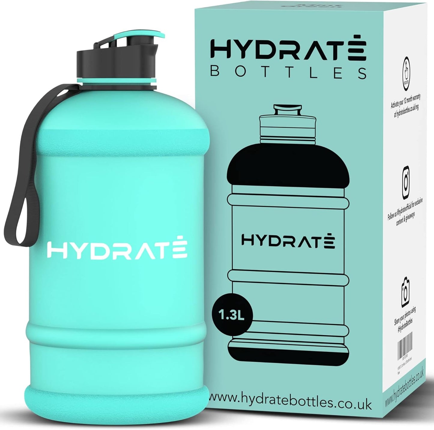 HYDRATE XL Jug Half Gallon Water Bottle with Nylon Carrying Strap & Leak-Proof Flip Cap - 2 Liter Water Jug - Large Capacity for Gym, Workouts, Sports, Running, Jogging, Travel - Matte Nude (74 oz)