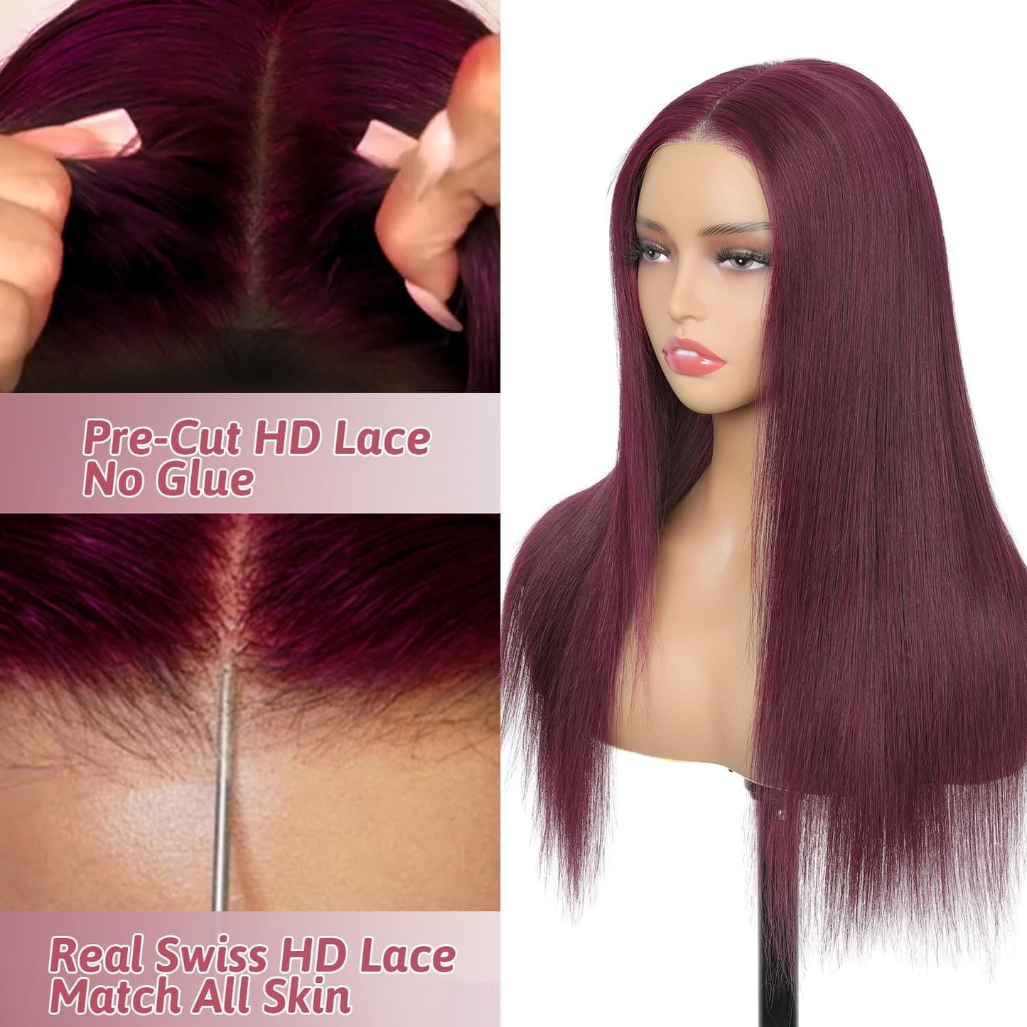 HD Lace Glueless Wig Wear and Go Brazilian Straight Lace Wigs For Women ShowJarlly No Glue 5x5 Lace Pre Cut Wig Human Hair Wigs chocolate brown mixed honey blonde wig 180% Density 18 Inch 4/27