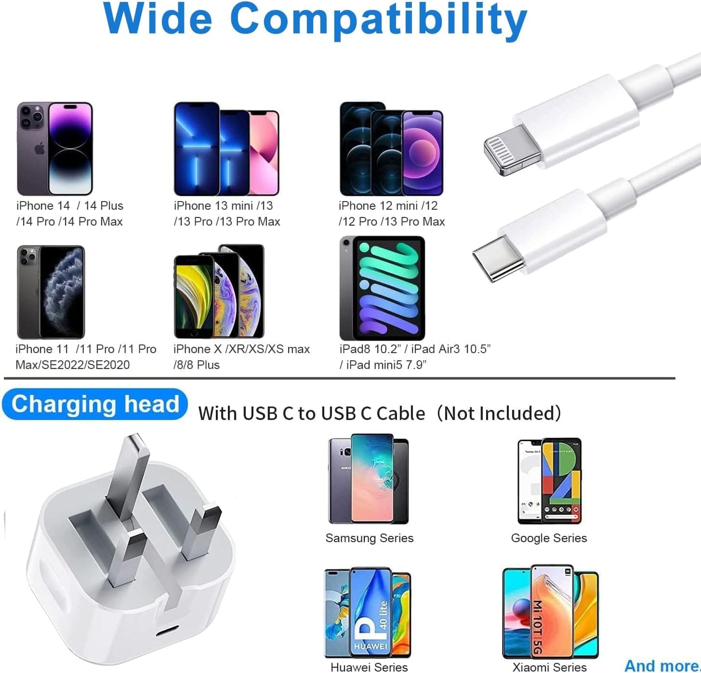 iPhone Fast Charger Plug and Cable, [MFi Certified] MAXZIQF 20W PD USB-C Power Adapter Type C Plug with 2M USB-C Cable for iPhone 14/14 Plus/14 Pro Max/13/12/11/XS/XR/XS/8,iPad,AirPods