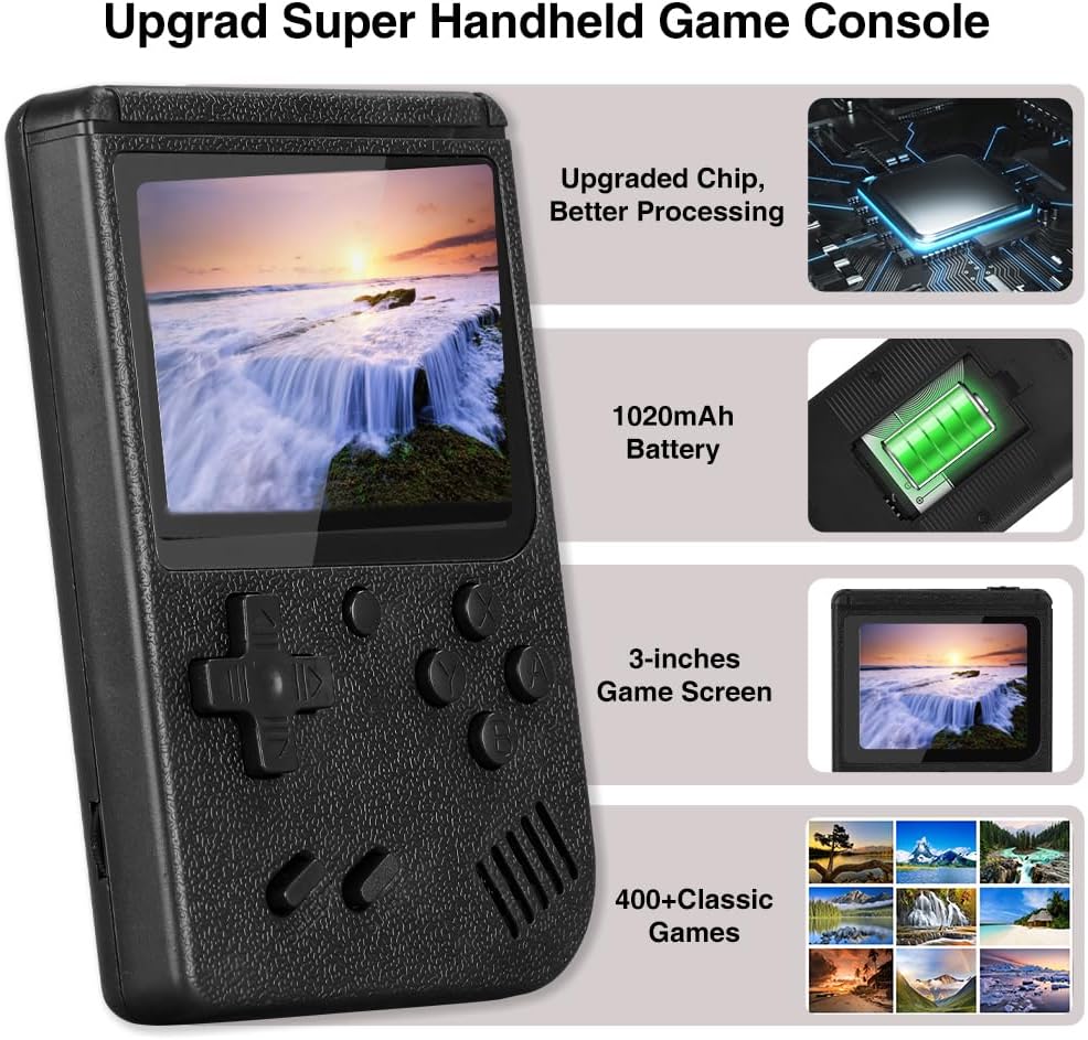 Handheld Game Console, 3.0 Inch Screen, Retro Mini Games Console 500+ Classic FC Games, Support Up to 2 Players & TV Ideal Christmas or Birthday Gift