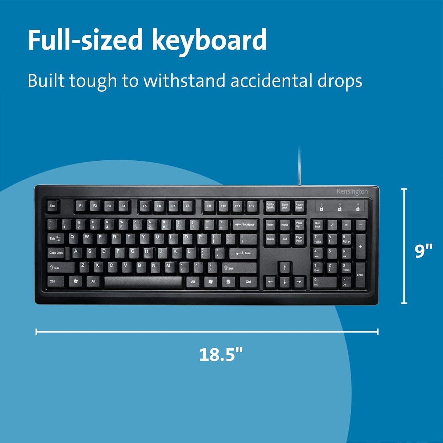 Kensington- wired keyboard for PC, Laptop, Desktop, Computer, notebook. USB Keyboard compatible with Dell, Acer, HP, Samsung and more, with UK layout - Black (1500109)