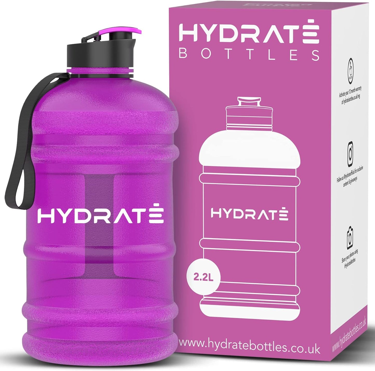 HYDRATE XL Jug Half Gallon Water Bottle with Nylon Carrying Strap & Leak-Proof Flip Cap - 2 Liter Water Jug - Large Capacity for Gym, Workouts, Sports, Running, Jogging, Travel - Matte Nude (74 oz)