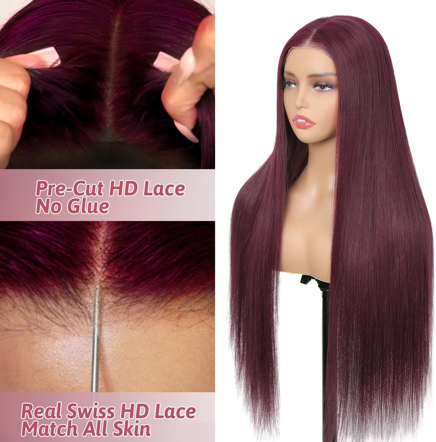 HD Lace Glueless Wig Wear and Go Brazilian Straight Lace Wigs For Women ShowJarlly No Glue 5x5 Lace Pre Cut Wig Human Hair Wigs chocolate brown mixed honey blonde wig 180% Density 18 Inch 4/27