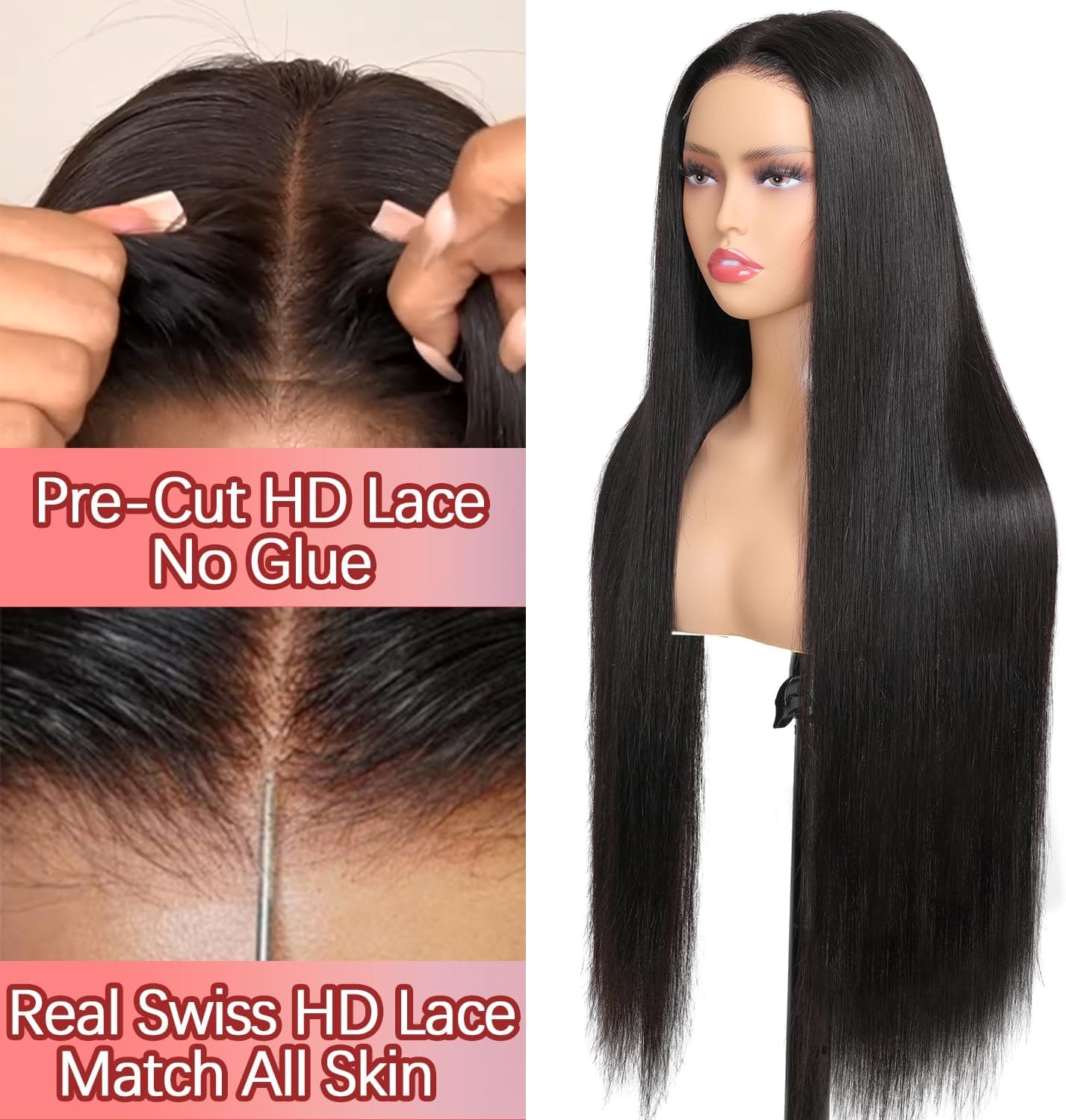 HD Lace Glueless Wig Wear and Go Brazilian Straight Lace Wigs For Women ShowJarlly No Glue 5x5 Lace Pre Cut Wig Human Hair Wigs chocolate brown mixed honey blonde wig 180% Density 18 Inch 4/27