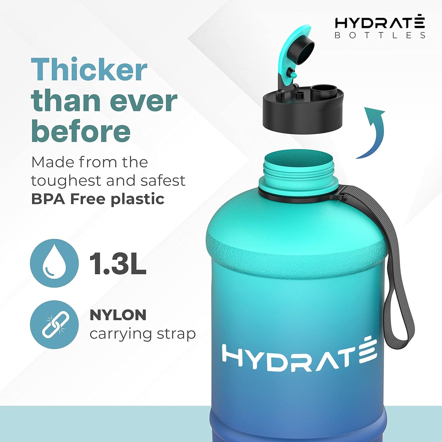 HYDRATE XL Jug Half Gallon Water Bottle with Nylon Carrying Strap & Leak-Proof Flip Cap - 2 Liter Water Jug - Large Capacity for Gym, Workouts, Sports, Running, Jogging, Travel - Matte Nude (74 oz)