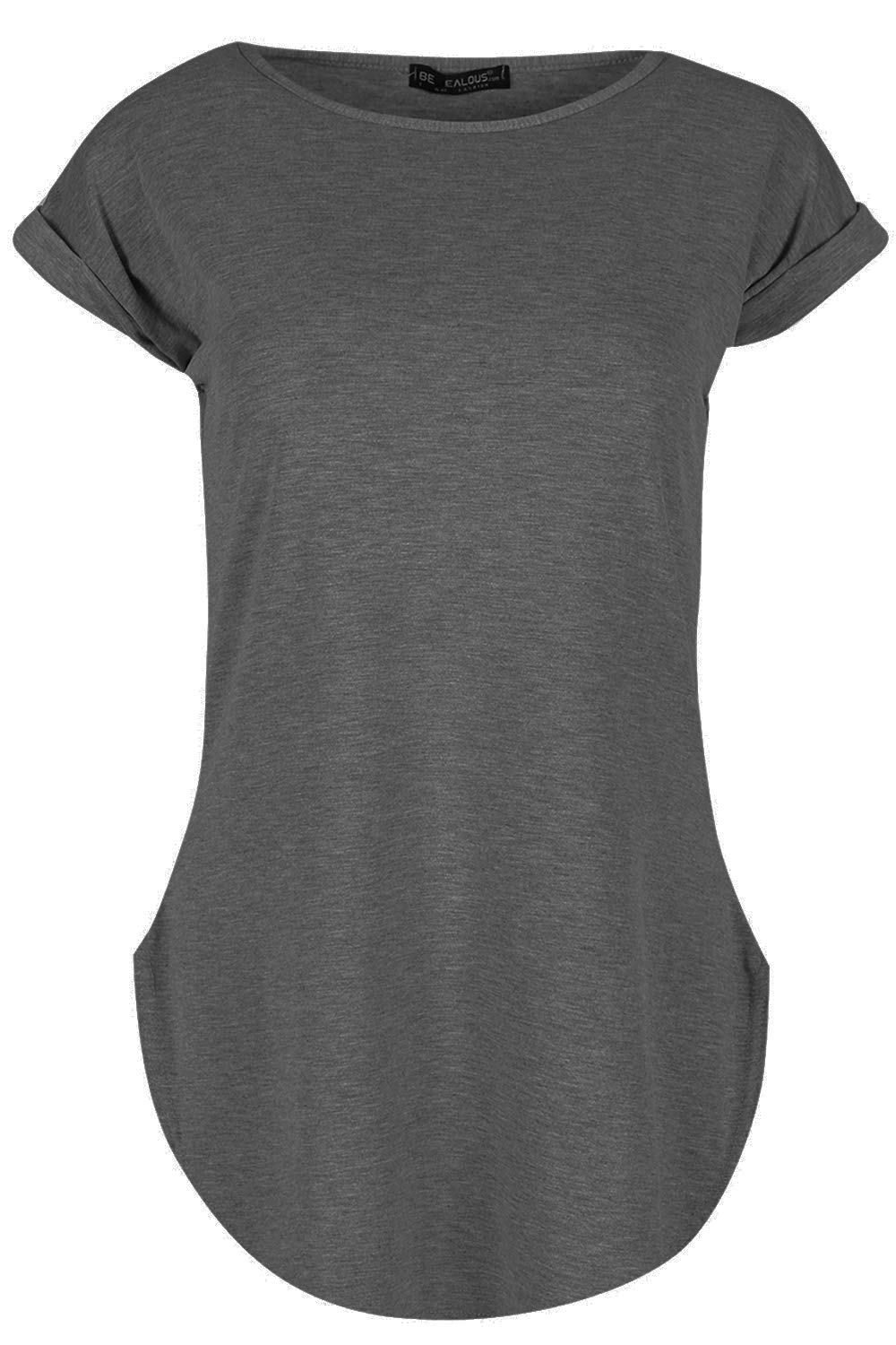 Fashion Star Womens Plain Curved Hem Jersey T-Shirt Top