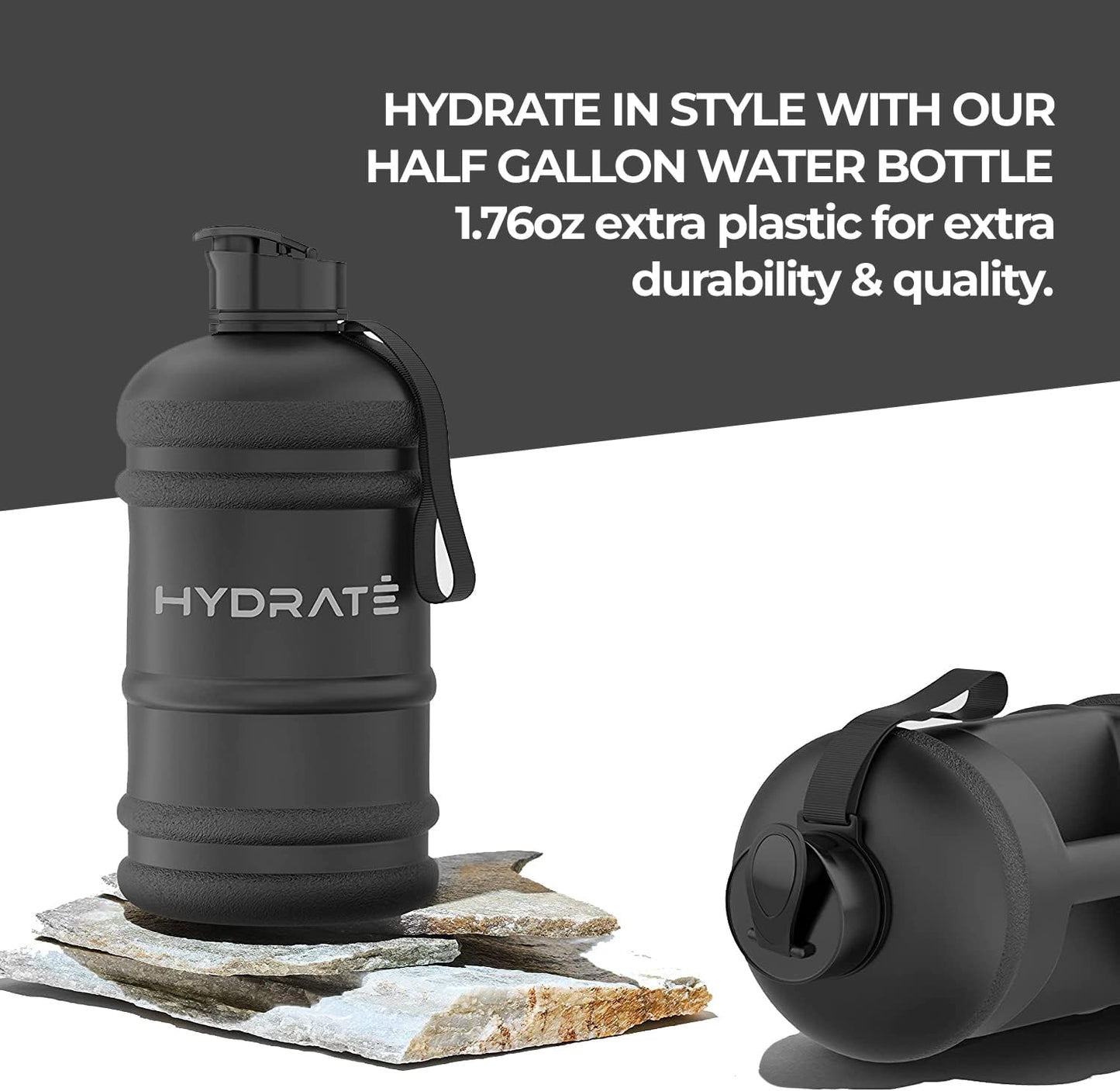 HYDRATE XL Jug Half Gallon Water Bottle with Nylon Carrying Strap & Leak-Proof Flip Cap - 2 Liter Water Jug - Large Capacity for Gym, Workouts, Sports, Running, Jogging, Travel - Matte Nude (74 oz)