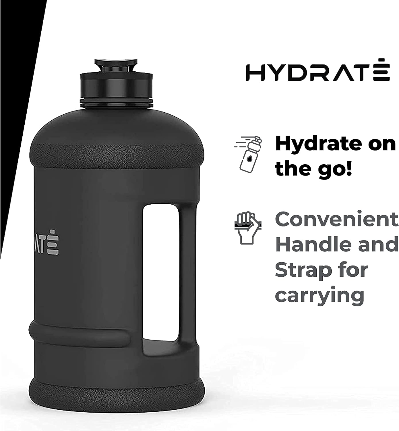 HYDRATE XL Jug Half Gallon Water Bottle with Nylon Carrying Strap & Leak-Proof Flip Cap - 2 Liter Water Jug - Large Capacity for Gym, Workouts, Sports, Running, Jogging, Travel - Matte Nude (74 oz)