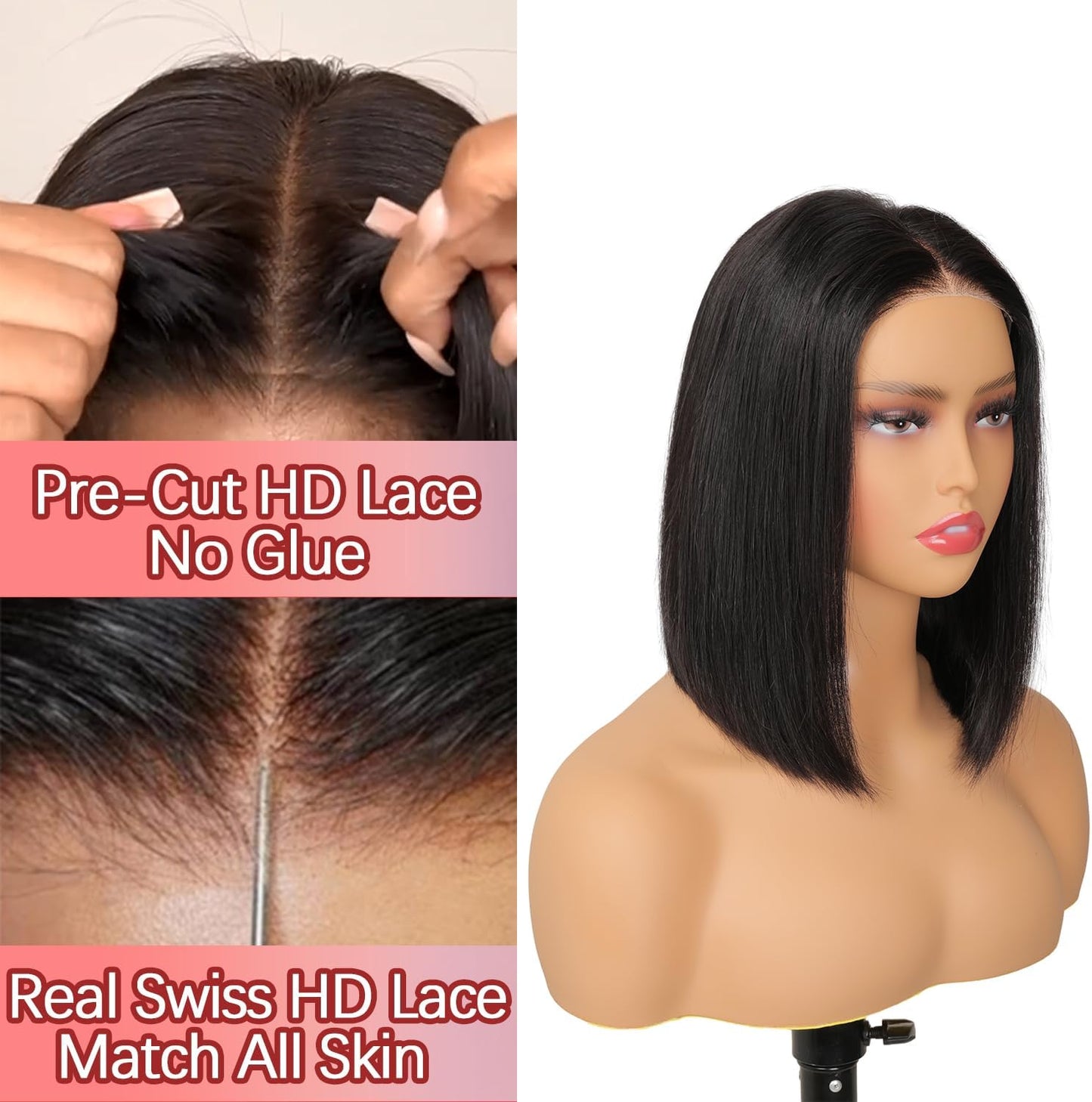 HD Lace Glueless Wig Wear and Go Brazilian Straight Lace Wigs For Women ShowJarlly No Glue 5x5 Lace Pre Cut Wig Human Hair Wigs chocolate brown mixed honey blonde wig 180% Density 18 Inch 4/27