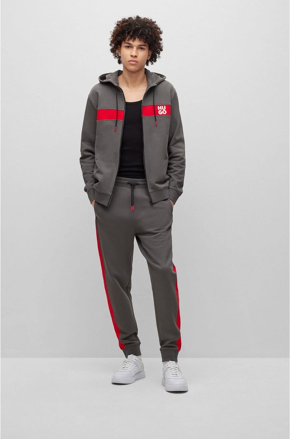 HUGO Mens TracksuDapieDoaky IN Cotton-terry tracksuit with stripes and stacked logos