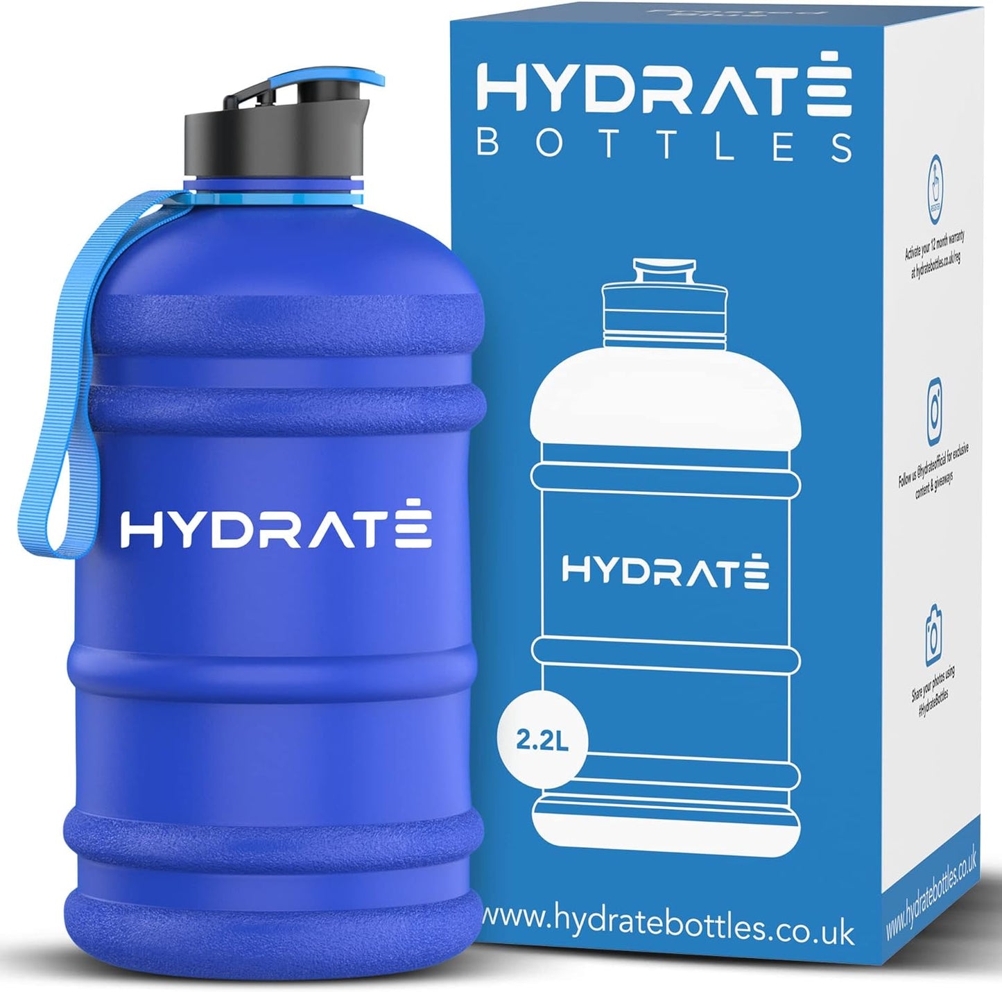 HYDRATE XL Jug Half Gallon Water Bottle with Nylon Carrying Strap & Leak-Proof Flip Cap - 2 Liter Water Jug - Large Capacity for Gym, Workouts, Sports, Running, Jogging, Travel - Matte Nude (74 oz)