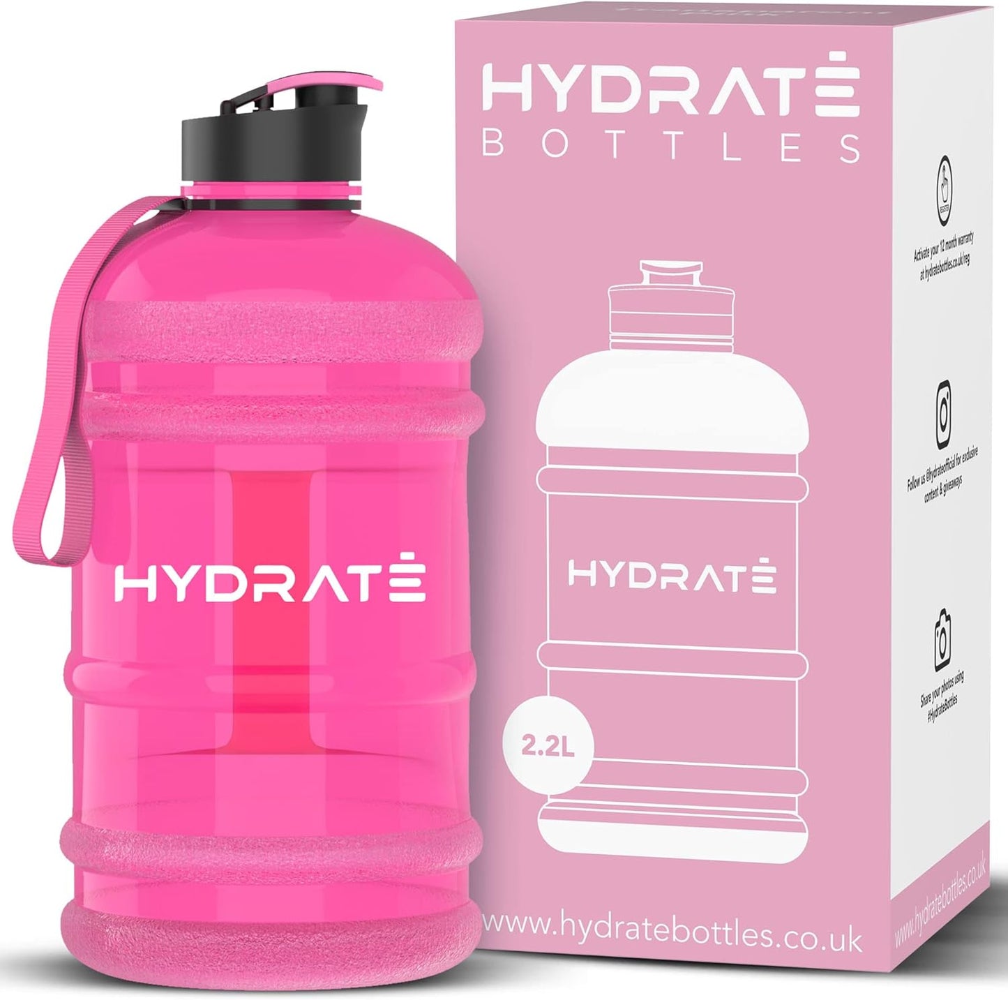 HYDRATE XL Jug Half Gallon Water Bottle with Nylon Carrying Strap & Leak-Proof Flip Cap - 2 Liter Water Jug - Large Capacity for Gym, Workouts, Sports, Running, Jogging, Travel - Matte Nude (74 oz)