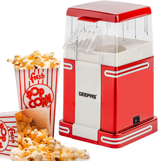 Geepas 1200W Electric Popcorn Maker Machine | Makes Hot, Fresh, Healthy and Fat-Free Theater Style Popcorn Anytime | On/Off Switch, Attractive Design & Oil-Free Popcorn Popper - 2 Years Warranty