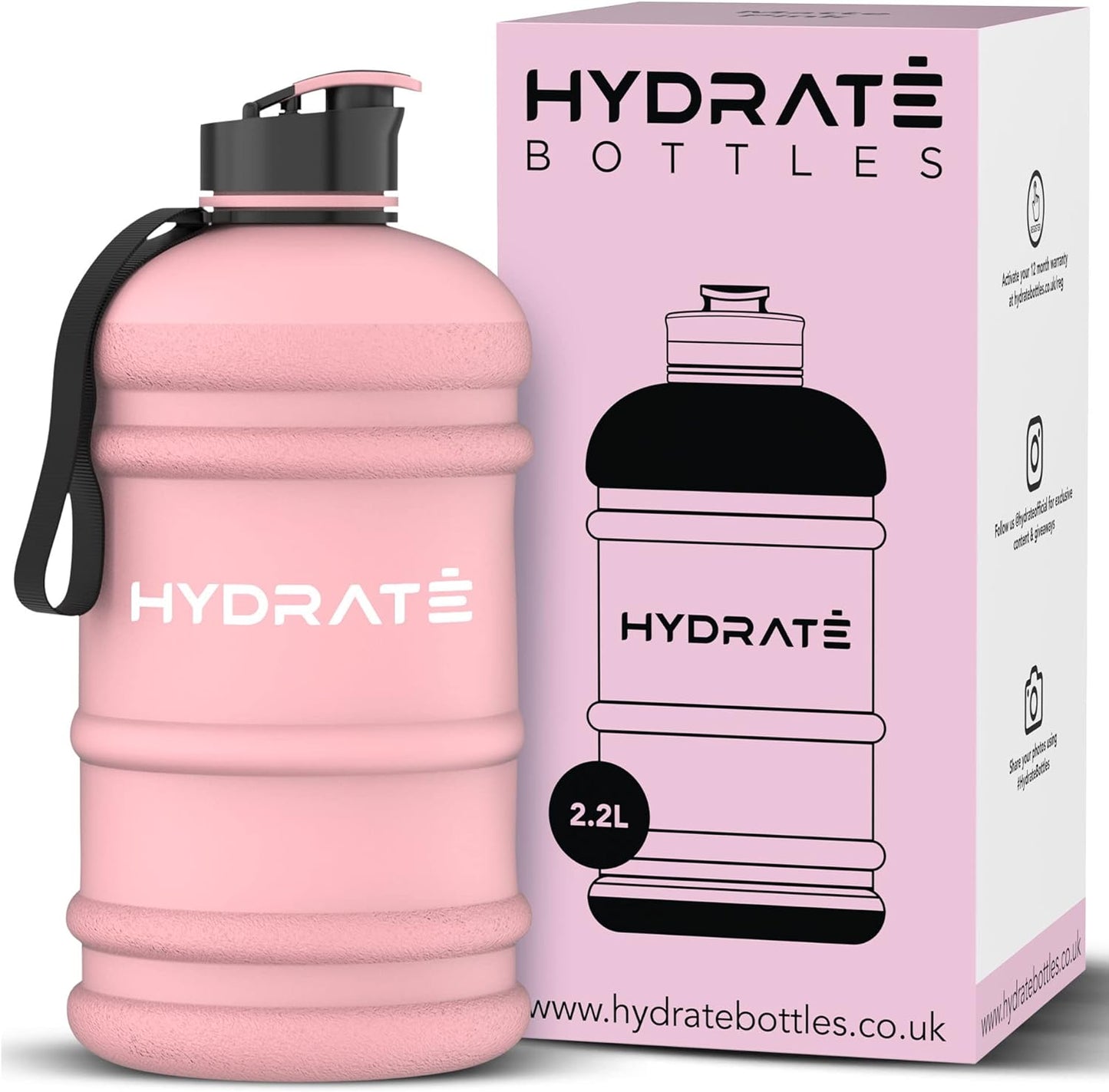 HYDRATE XL Jug Half Gallon Water Bottle with Nylon Carrying Strap & Leak-Proof Flip Cap - 2 Liter Water Jug - Large Capacity for Gym, Workouts, Sports, Running, Jogging, Travel - Matte Nude (74 oz)