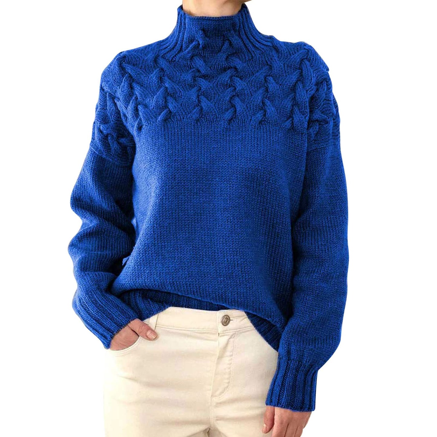 Women's Jumpers Womens Sweater Dress 50Th Birthday Gifts for Women Autumn Winter Essentials Women Turtleneck Sweater Women Cowl Neck Sweater for Women Womens Clothing Sale Clearance UK Blue