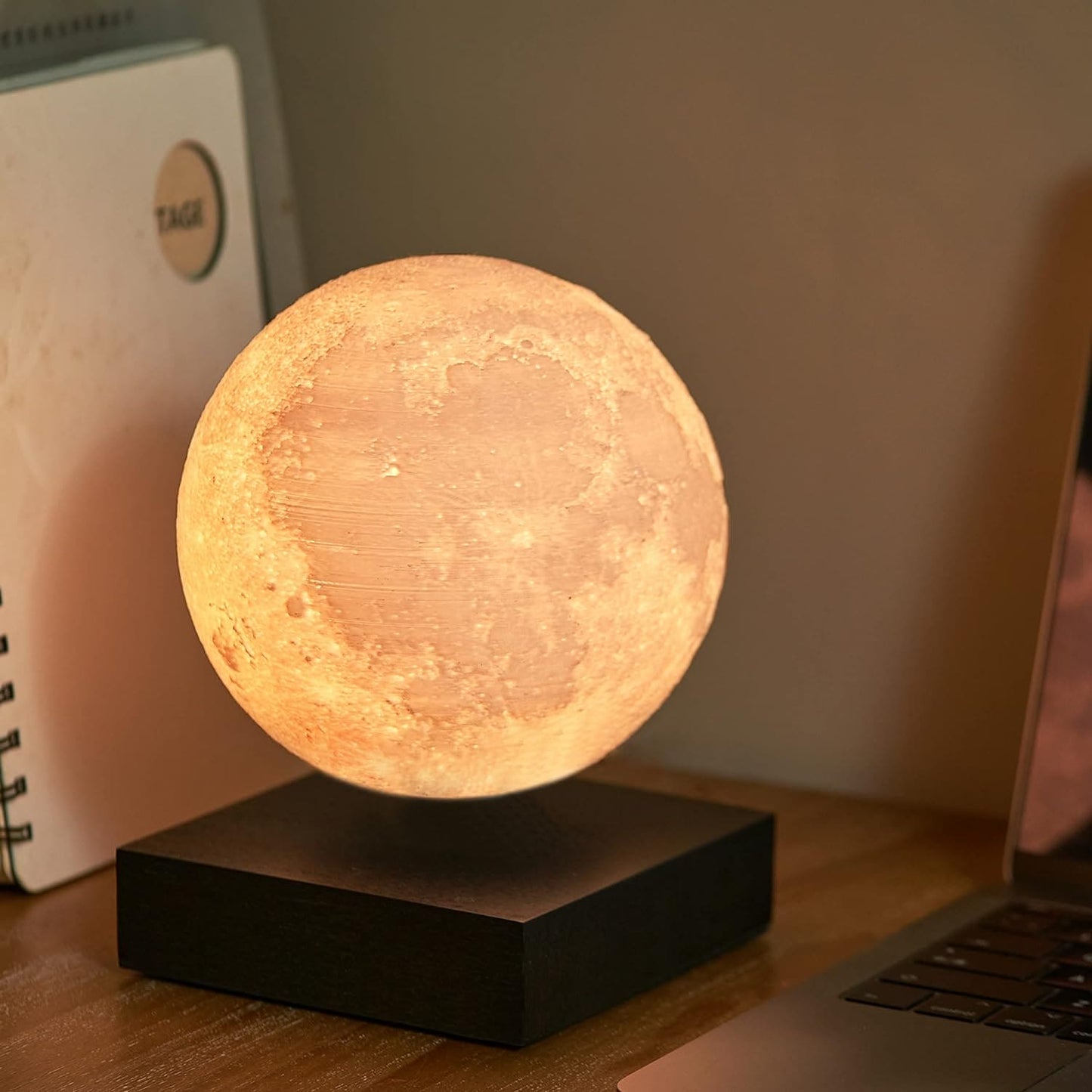 Gingko Design 3D Printed Levitating Smart LED Moon Lamp, 3 Colour Modes, Mains Adaptor Included, Packed in Premium Gift Box, 50000 Hours LED Life Span, Touch Control Button (White Ash)