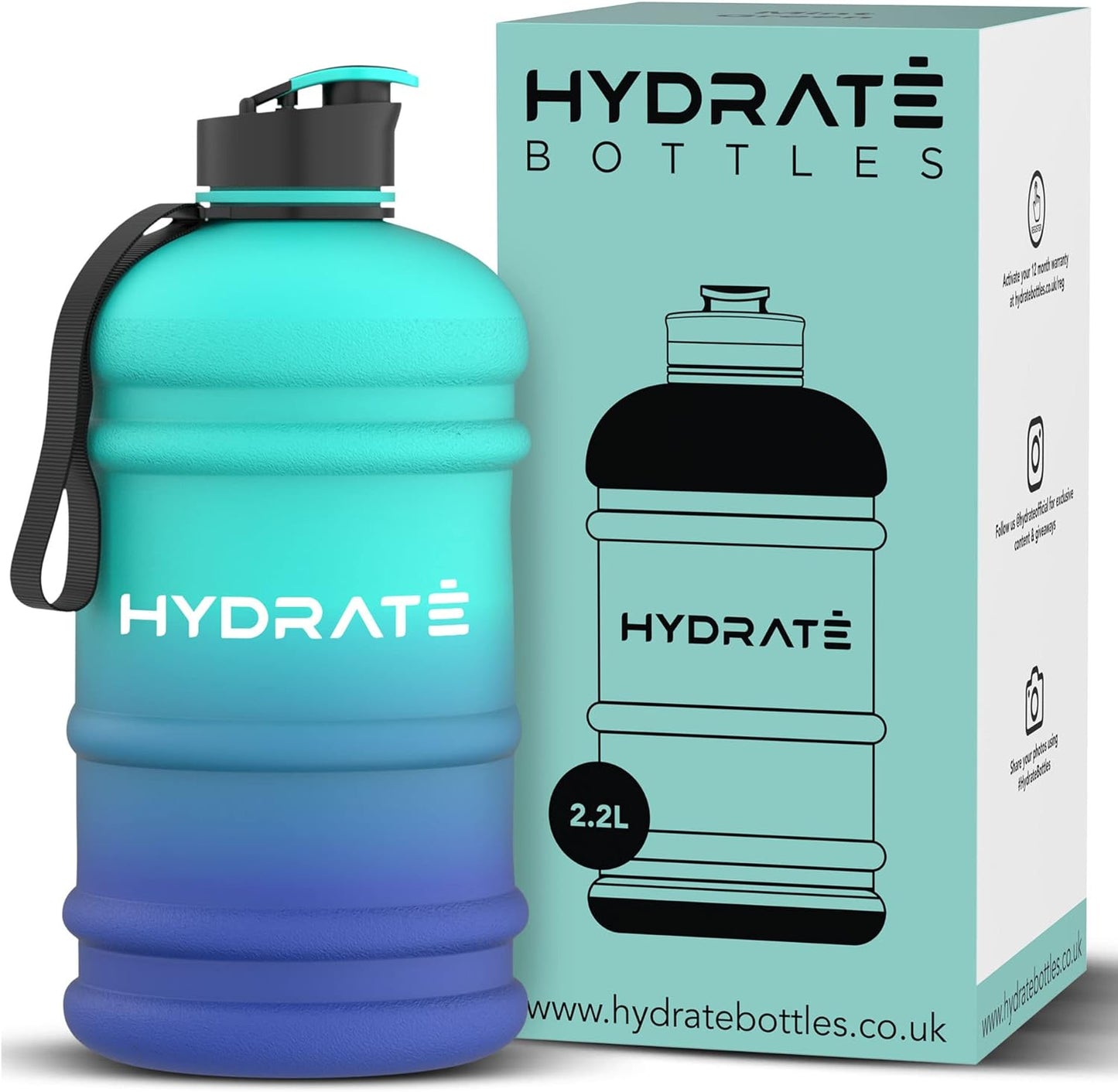 HYDRATE XL Jug Half Gallon Water Bottle with Nylon Carrying Strap & Leak-Proof Flip Cap - 2 Liter Water Jug - Large Capacity for Gym, Workouts, Sports, Running, Jogging, Travel - Matte Nude (74 oz)