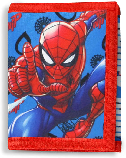 Spiderman Kids Wallet - Spider Symbol Trifold Wallet with ID Pocket and Zipped Coin Purse - Official Marvel Merchandise