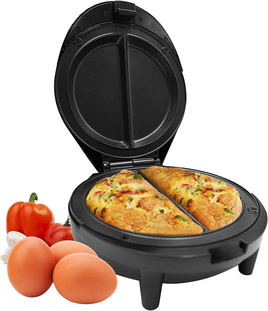 Geepas 1000W Omelette Maker | Dual Electric Non-Stick Egg Cooker | Automatic Temperature Control & Power Light Multi Cooker for Omelettes, Fried, Poached & Scrambled Eggs | Cool Touch, 2 Year Warranty