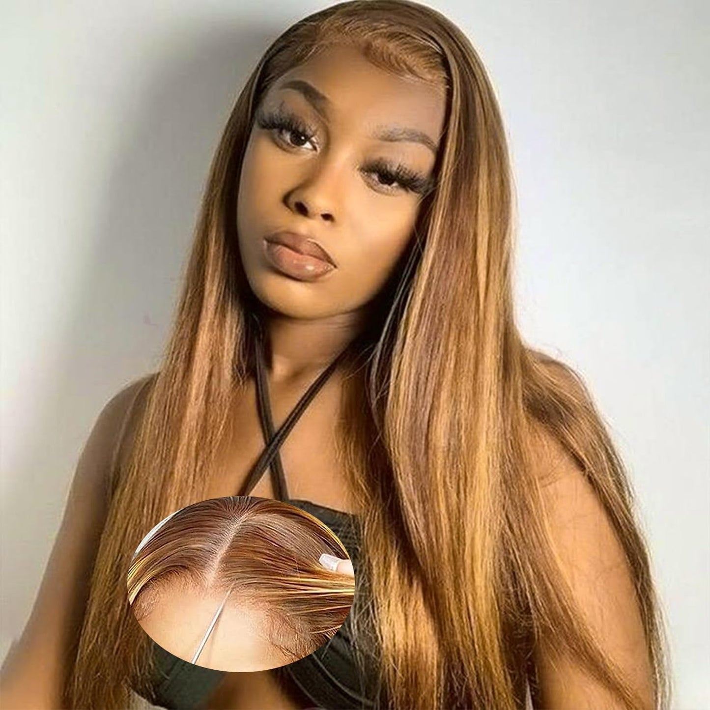 HD Lace Glueless Wig Wear and Go Brazilian Straight Lace Wigs For Women ShowJarlly No Glue 5x5 Lace Pre Cut Wig Human Hair Wigs chocolate brown mixed honey blonde wig 180% Density 18 Inch 4/27