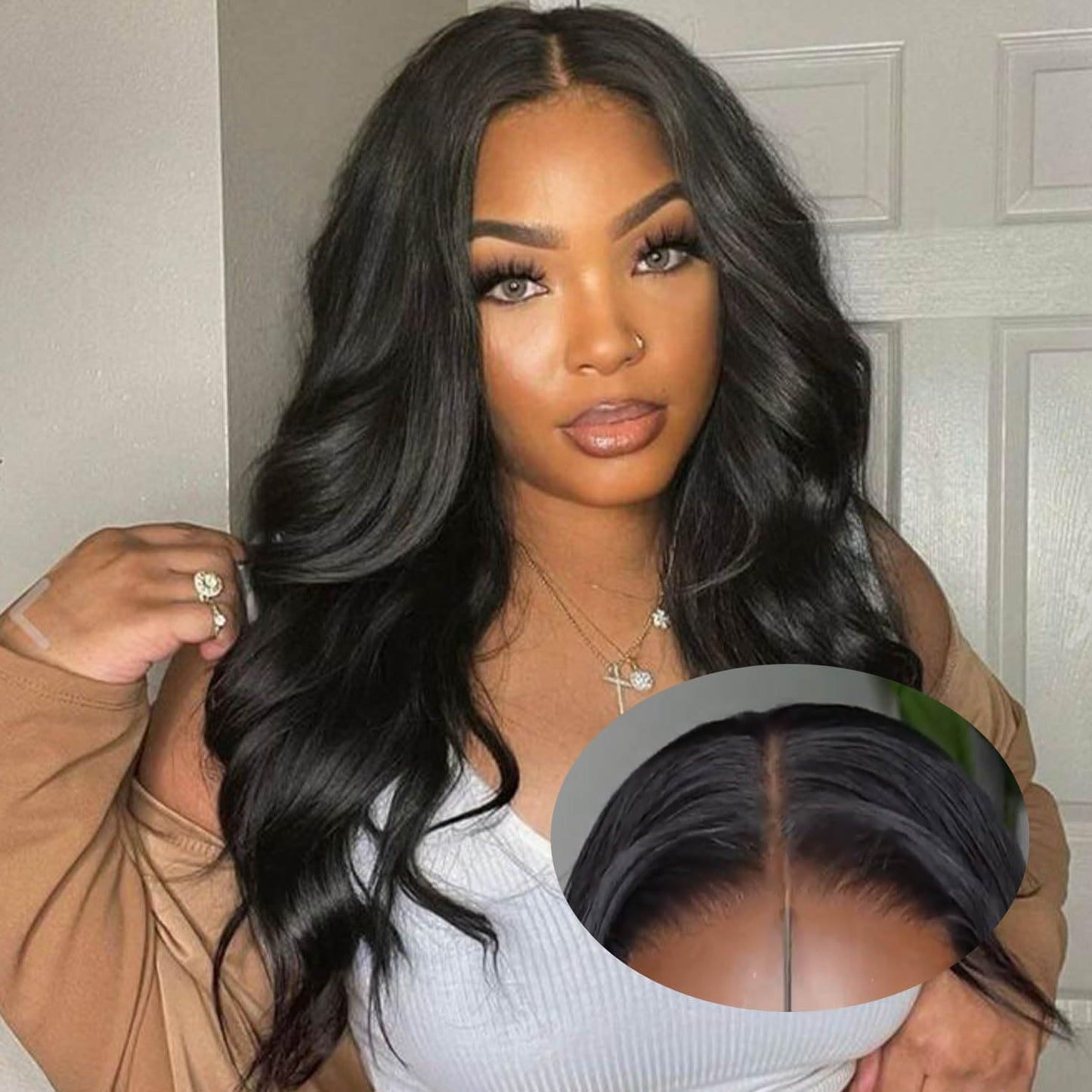 Human Hair Glueless Wig Body Wave Wear And Go Pre Plucked Natural Hairline Wig Pre-cut 4x4 HD Lace Front Wig For Beginners Friendly 180% Density 12inch.