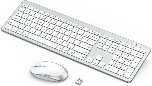 Wireless Rechargeable Keyboard and Mouse Set, Seenda Full Size Thin Wireless Keyboard and Mouse with Numeric Keypad, Computer keyboard mouse combos for Laptop/PC/Windows, Silver & White