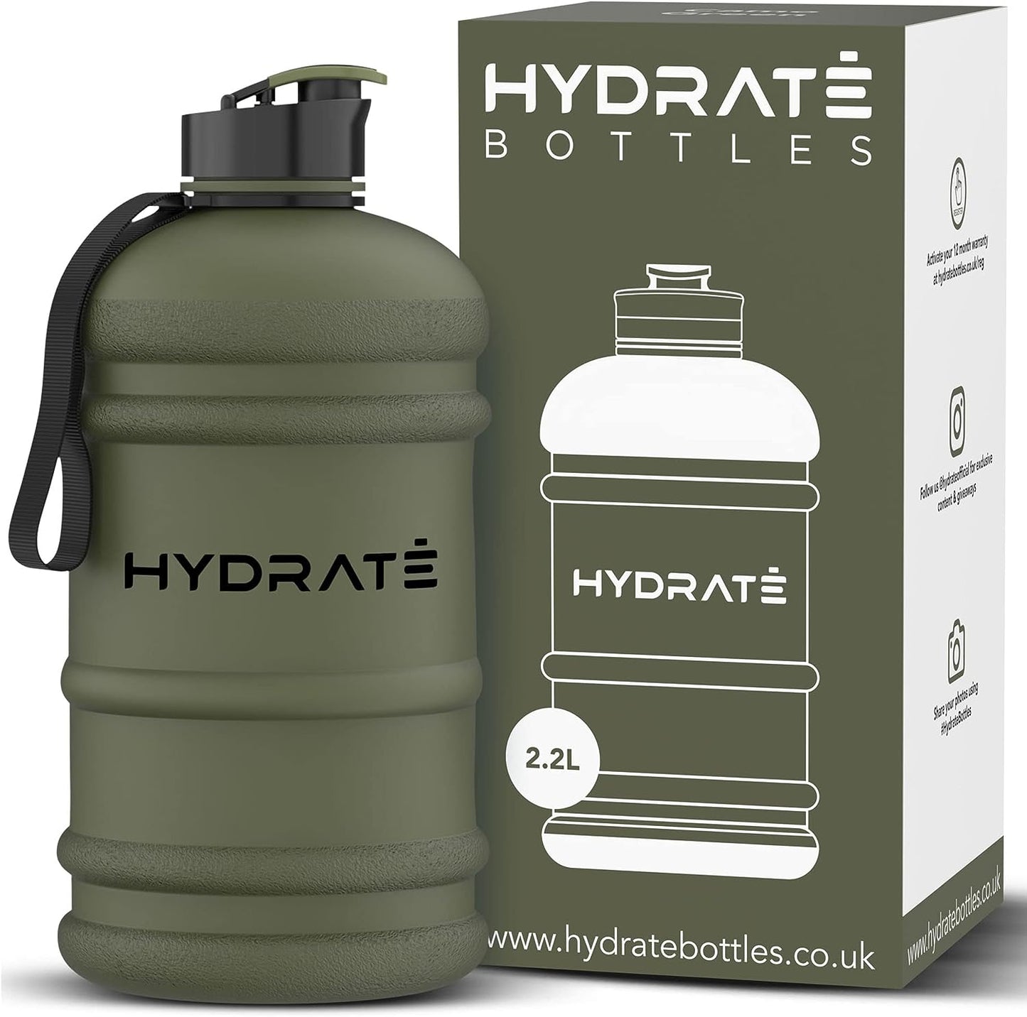 HYDRATE XL Jug Half Gallon Water Bottle with Nylon Carrying Strap & Leak-Proof Flip Cap - 2 Liter Water Jug - Large Capacity for Gym, Workouts, Sports, Running, Jogging, Travel - Matte Nude (74 oz)