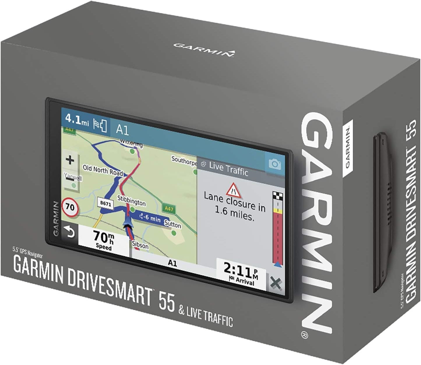 Garmin DriveSmart 55 MT-S 5.5 Inch Sat Nav with Edge to Edge Display, Map Updates for UK and Ireland, Live Traffic, Bluetooth Hands-free Calling and Driver Alerts