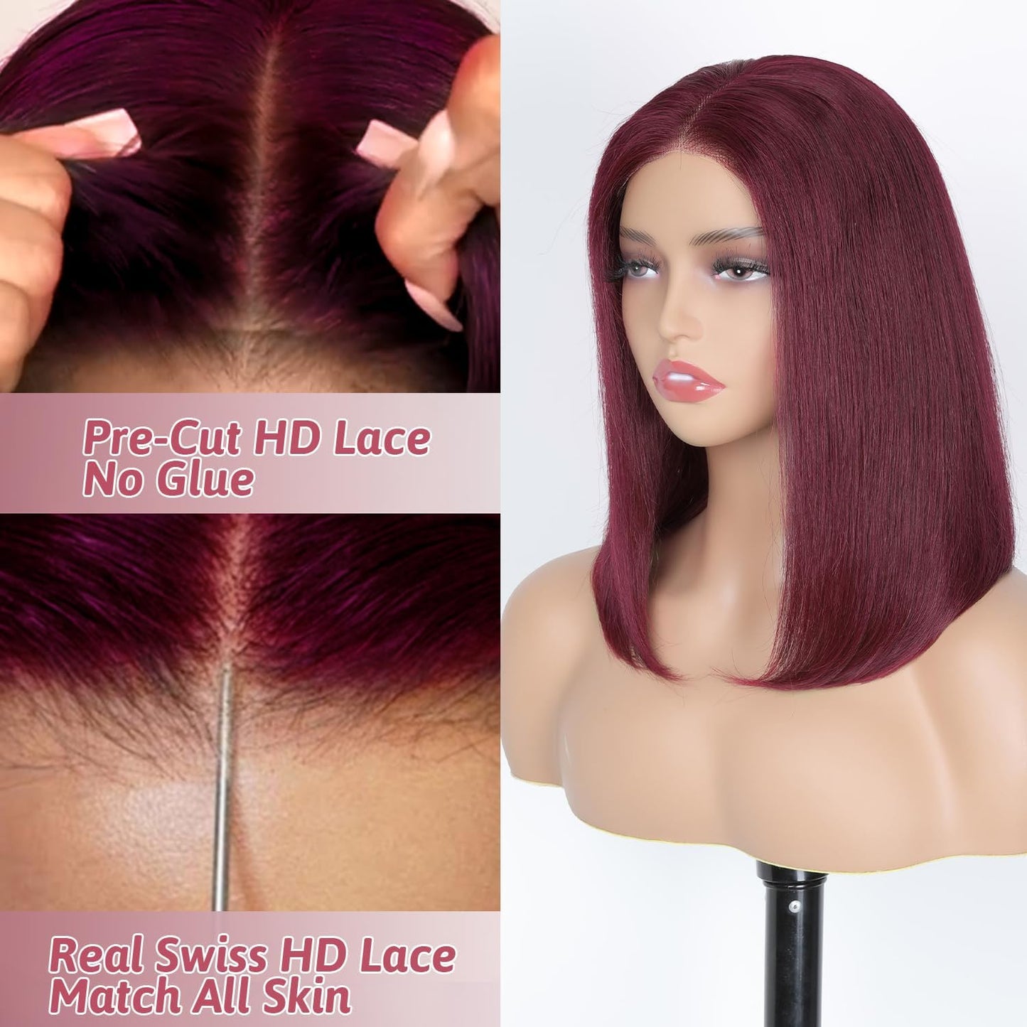 HD Lace Glueless Wig Wear and Go Brazilian Straight Lace Wigs For Women ShowJarlly No Glue 5x5 Lace Pre Cut Wig Human Hair Wigs chocolate brown mixed honey blonde wig 180% Density 18 Inch 4/27