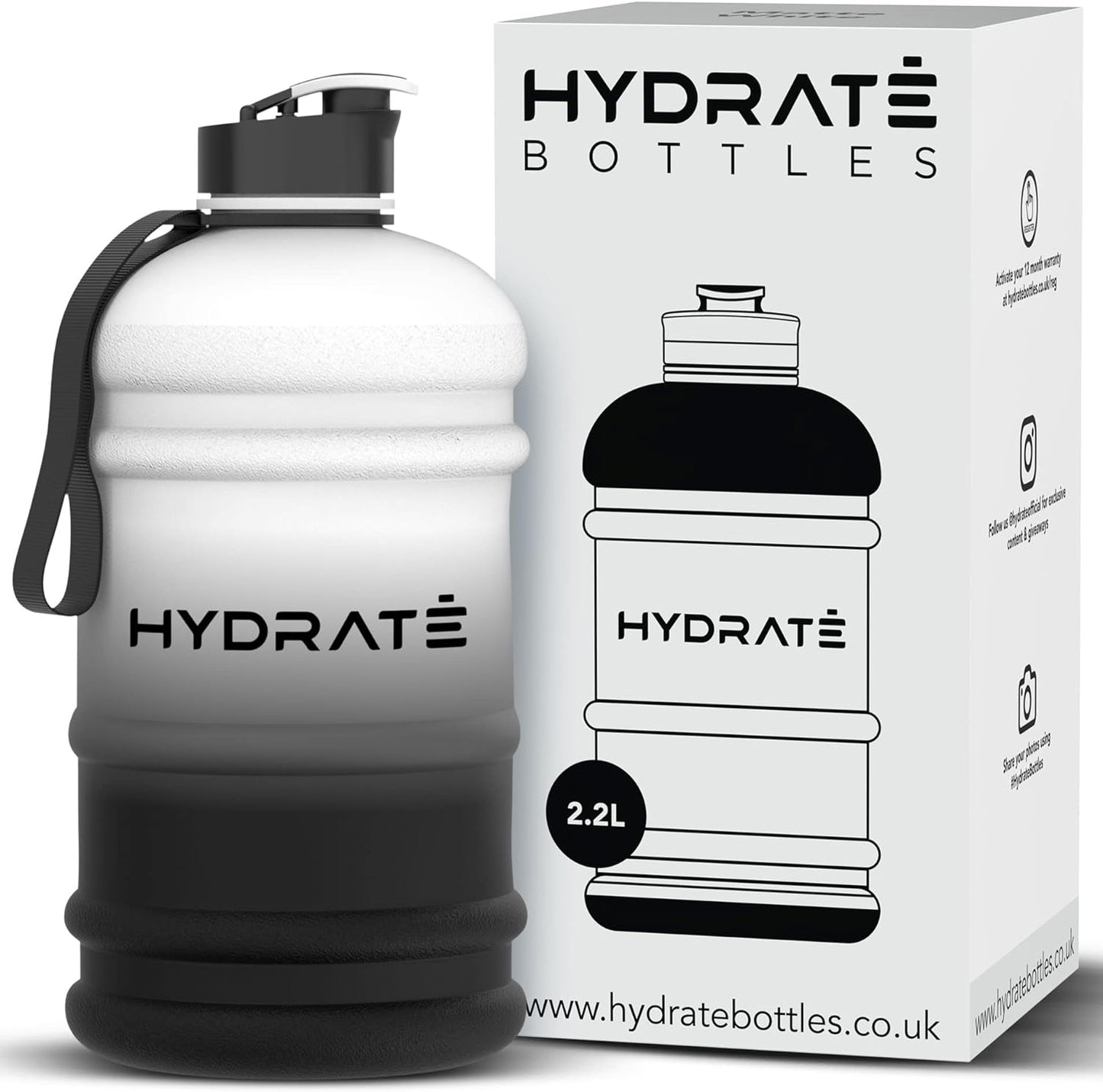 HYDRATE XL Jug Half Gallon Water Bottle with Nylon Carrying Strap & Leak-Proof Flip Cap - 2 Liter Water Jug - Large Capacity for Gym, Workouts, Sports, Running, Jogging, Travel - Matte Nude (74 oz)