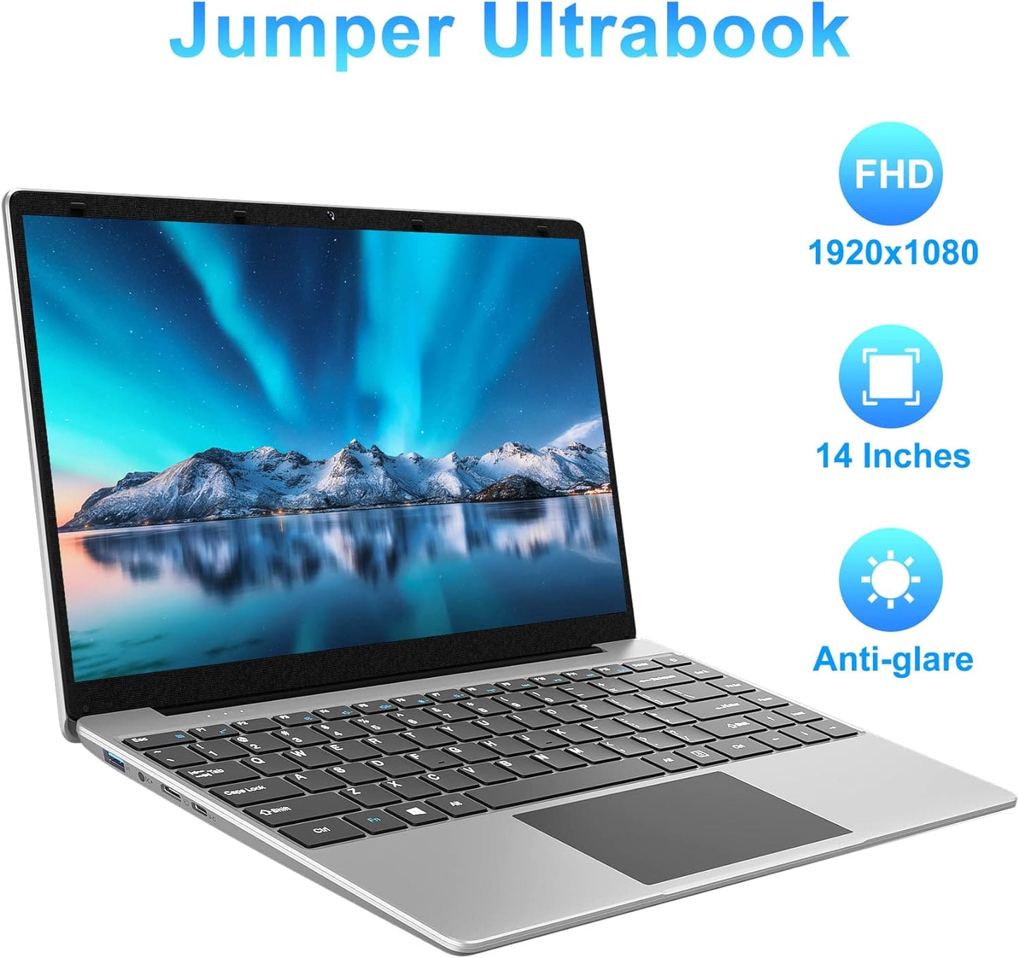 jumper 14 inch Laptop, 12GB RAM 256GB SSD, Intel Celeron Processor J4105 Up to 2.5GHz, 1080P IPS FHD Display, 2.4/5G WiFi, USB 3.0, UK Keyboard Film.